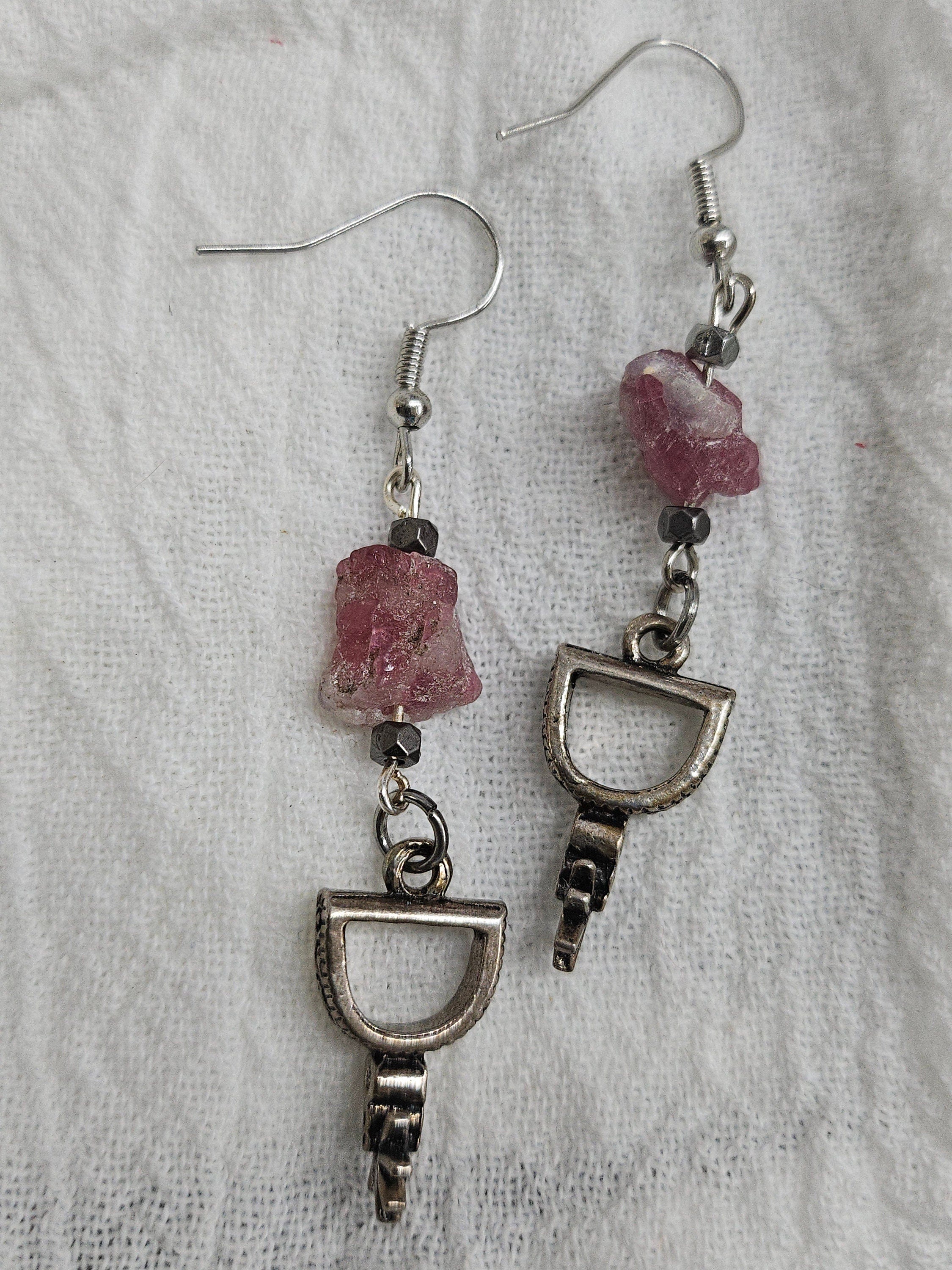 Pink Tourmaline Nugget  Spur Charm Drop Earrings for Effortless Style and Playful Elegance