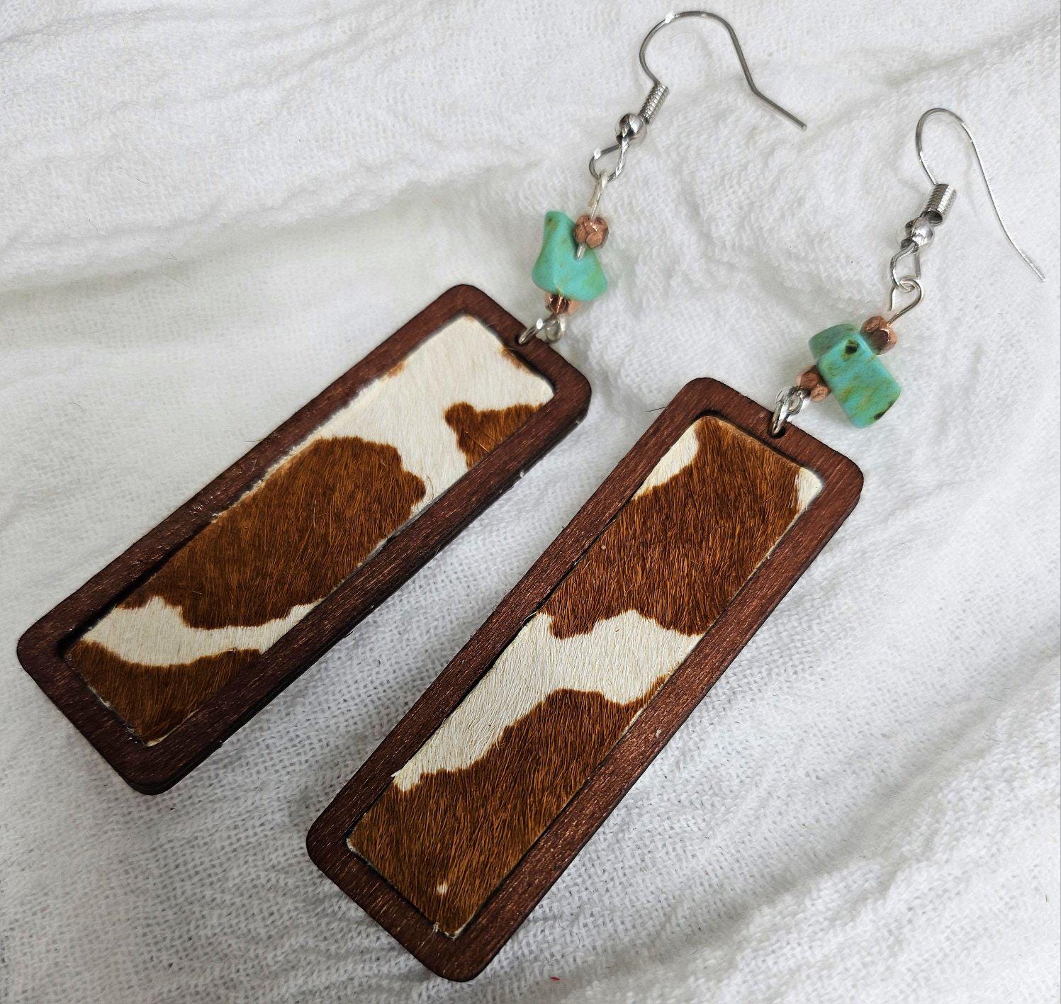 Wooden Animal Print Drop Earrings with Stainless Steel Hooks for Stylish Comfort - Nature-Inspired Fashion Statement