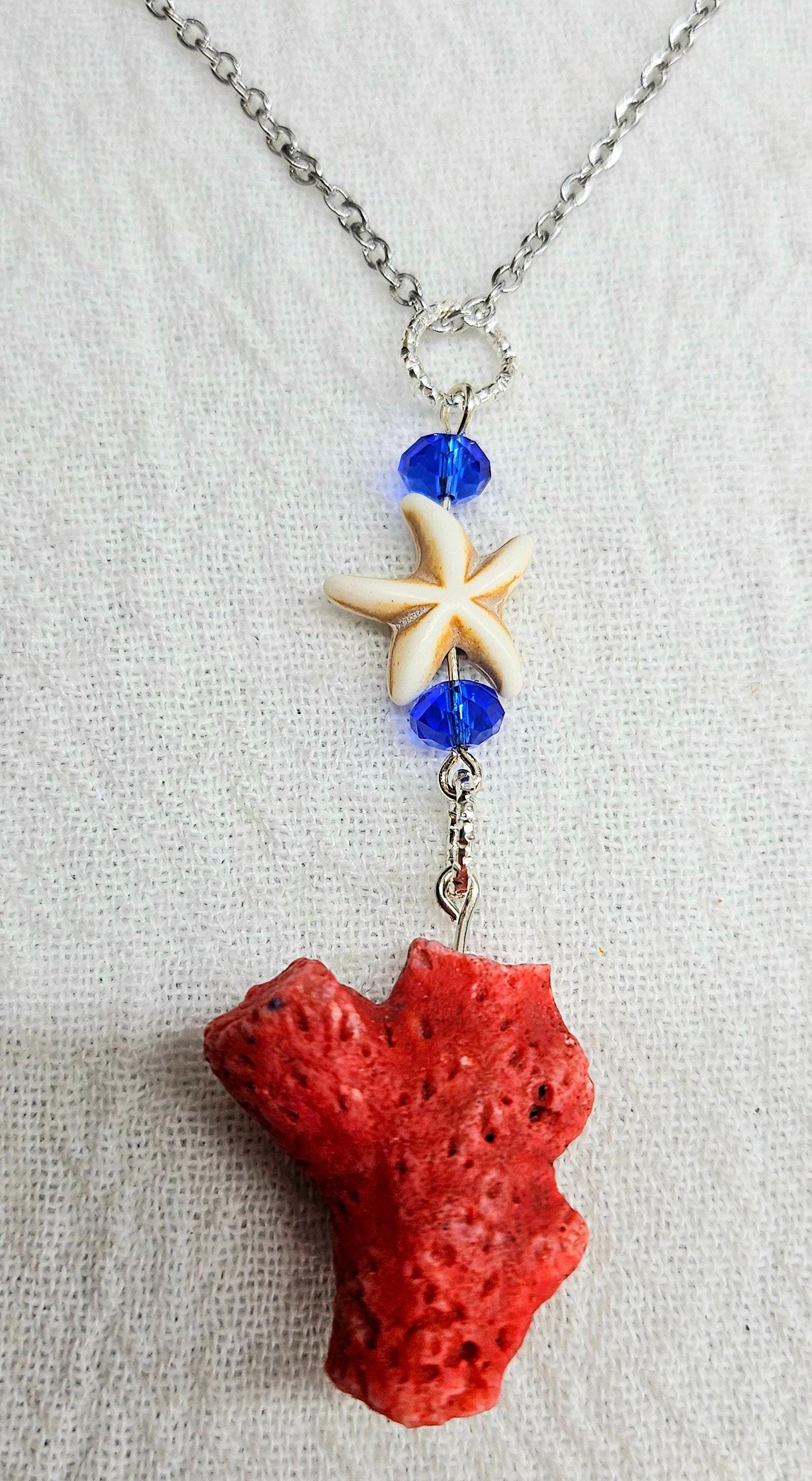 Red Coral  Magnesite Star Pendant - Rustic Boho Handmade Jewelry Gift for Her - Unique Statement Piece with Free Shipping