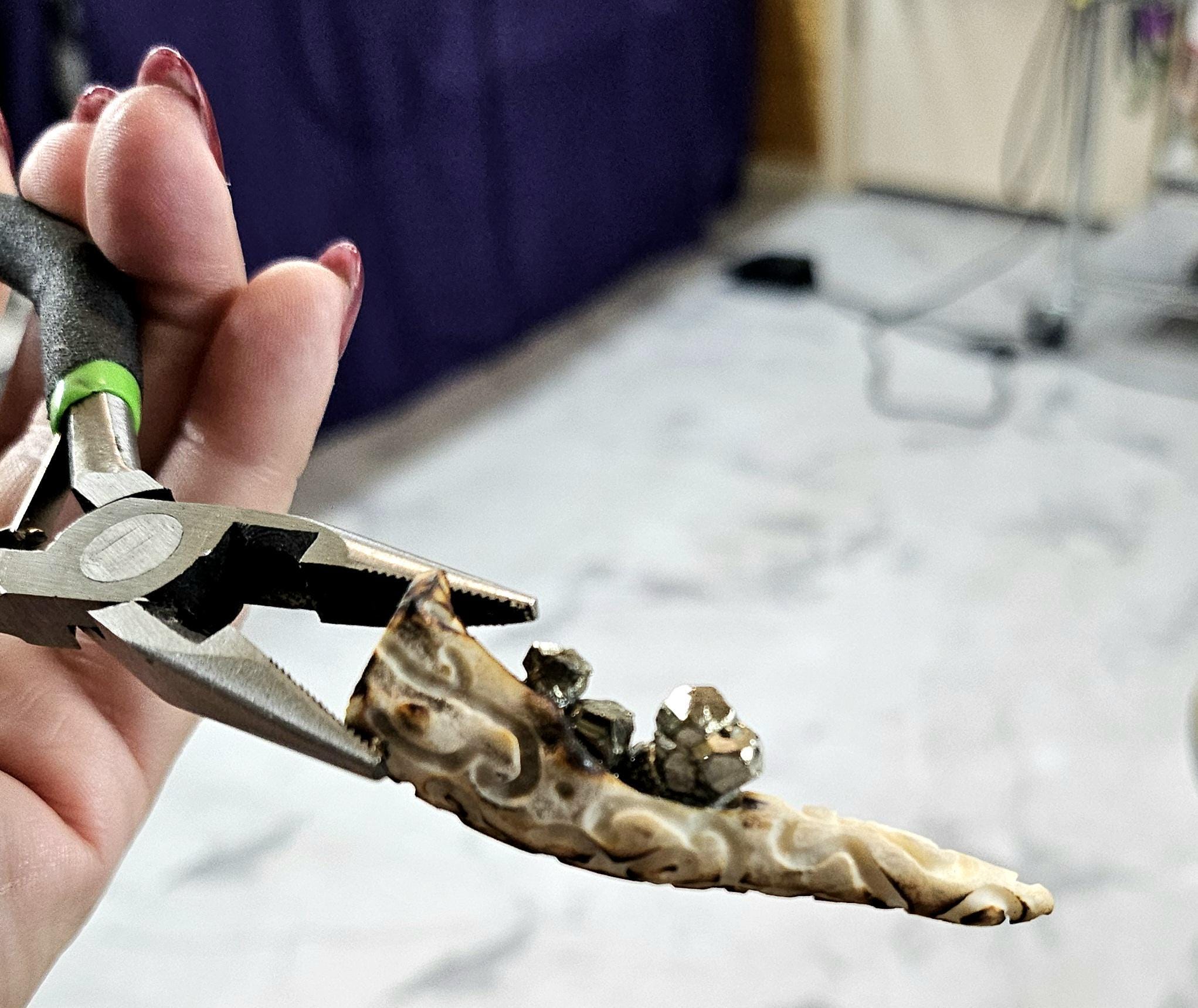 Hand Carved Deer Tine  Pyrite Nugget Pendant on Stainless Steel Chain  Rustic Woodland Jewelry Good Luck Charm for Nature Lovers