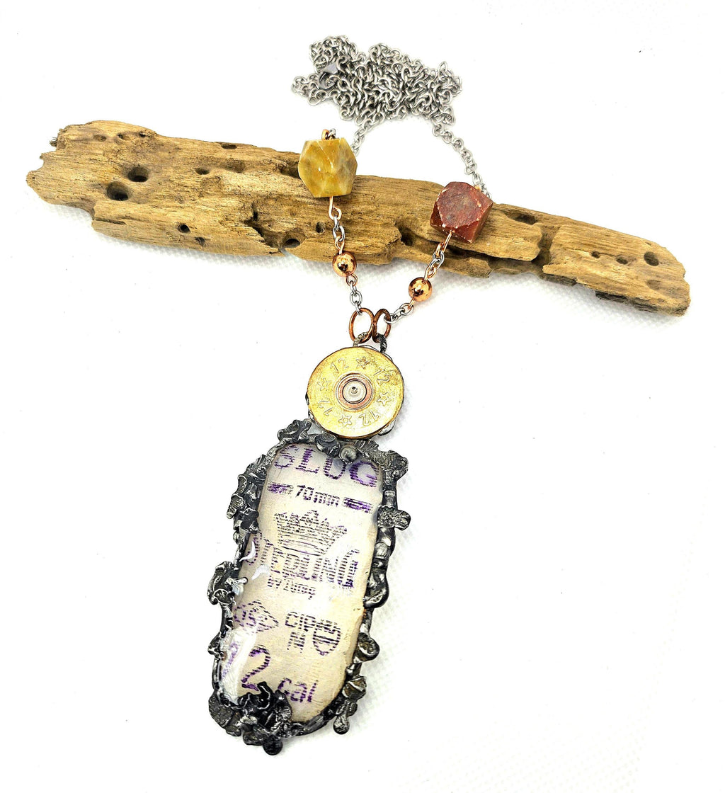 12 Gauge Shotgun Shell Casing  Brass Pendant Necklace  Rustic Boho Handmade Jewelry Gift for Her  Free Shipping