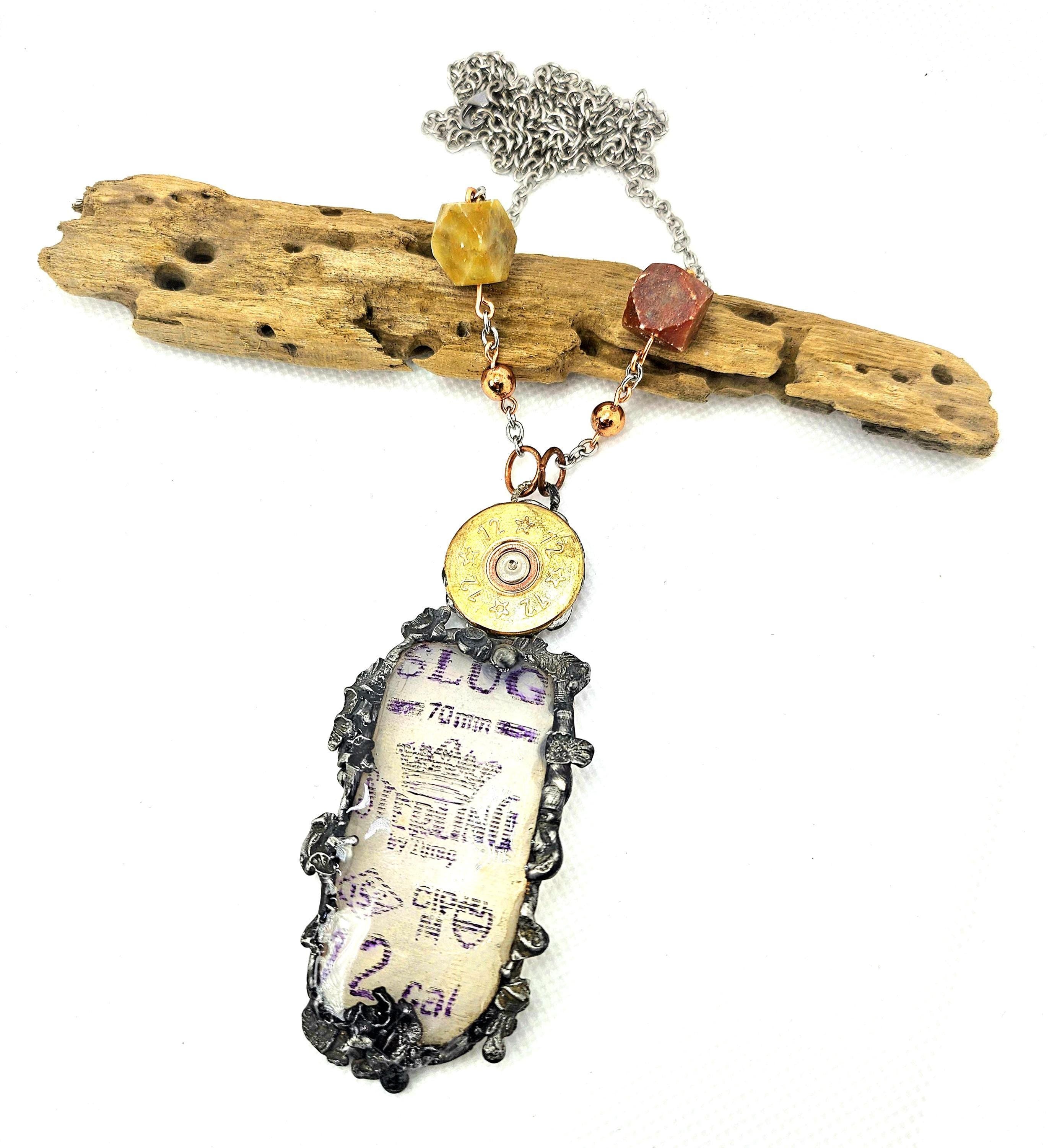 12 Gauge Shotgun Shell Casing  Brass Pendant Necklace  Rustic Boho Handmade Jewelry Gift for Her  Free Shipping