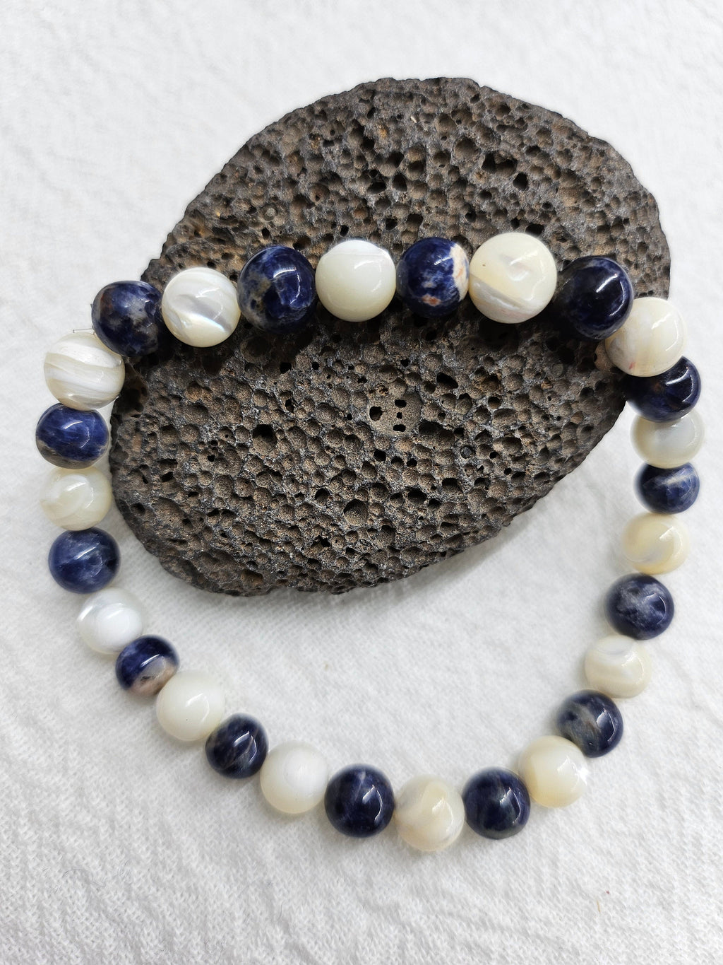 Natural Shell  Hematite Stone Stretch Bracelet for Unique Wrist Style Comfortable Fit and Fashionable Accessory - One-of-a-Kind Arm Candy