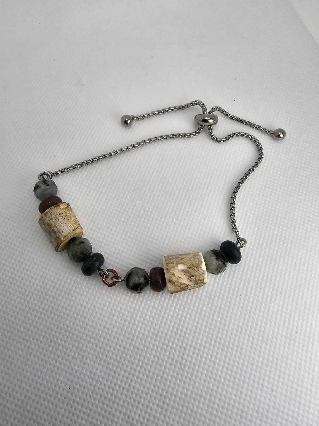 Deer Antler Bead  Kiwi Jasper Slide Bracelet - Rustic Boho Handmade Jewelry Gift for Her - Unique Statement Piece with Free Shipping