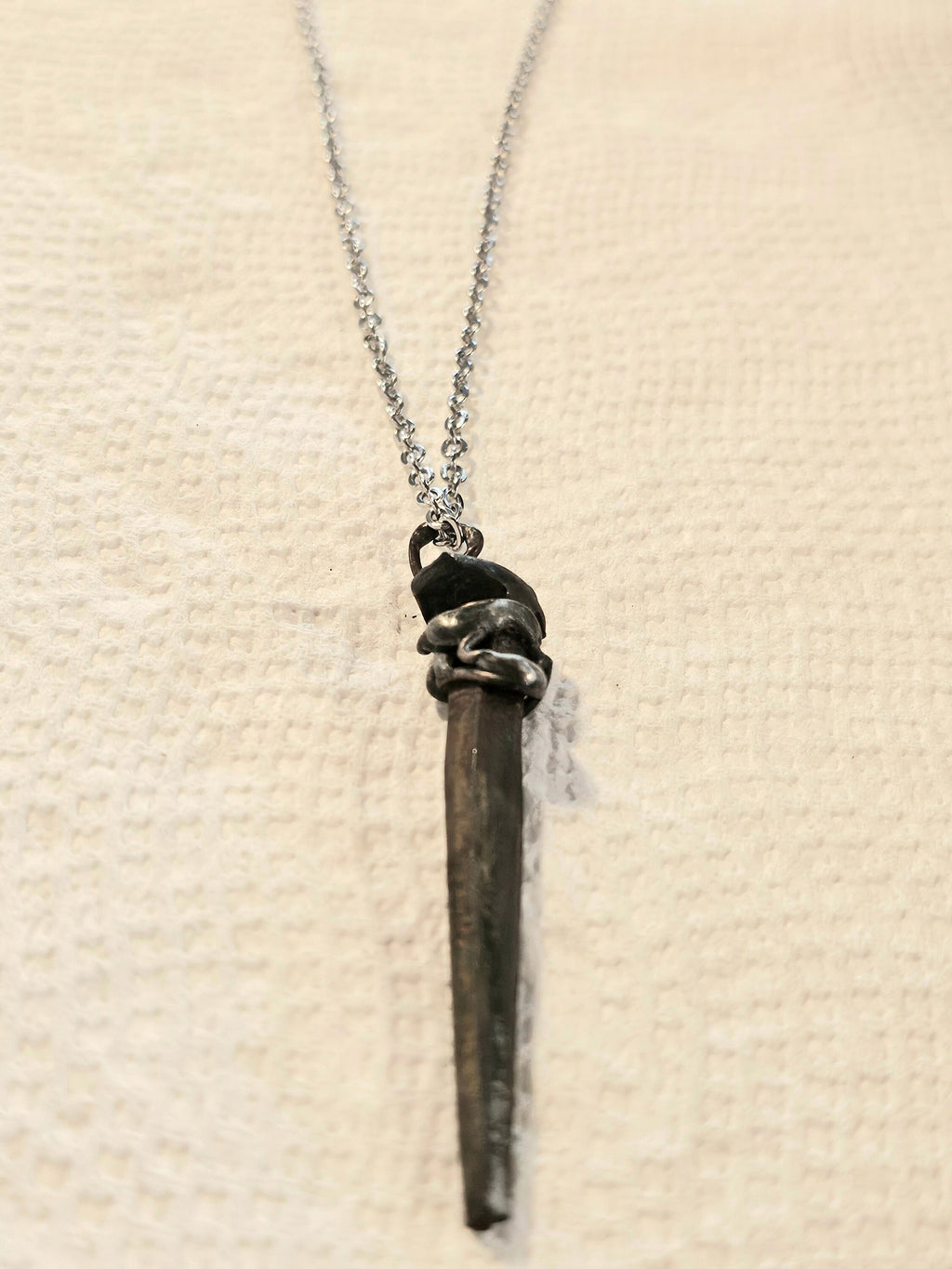Rustic Horse Shoe Nail Pendant Necklace for Good Luck and Prosperity Wire-Wrapped with Durable Stainless Steel Chain Stylish Superstitious