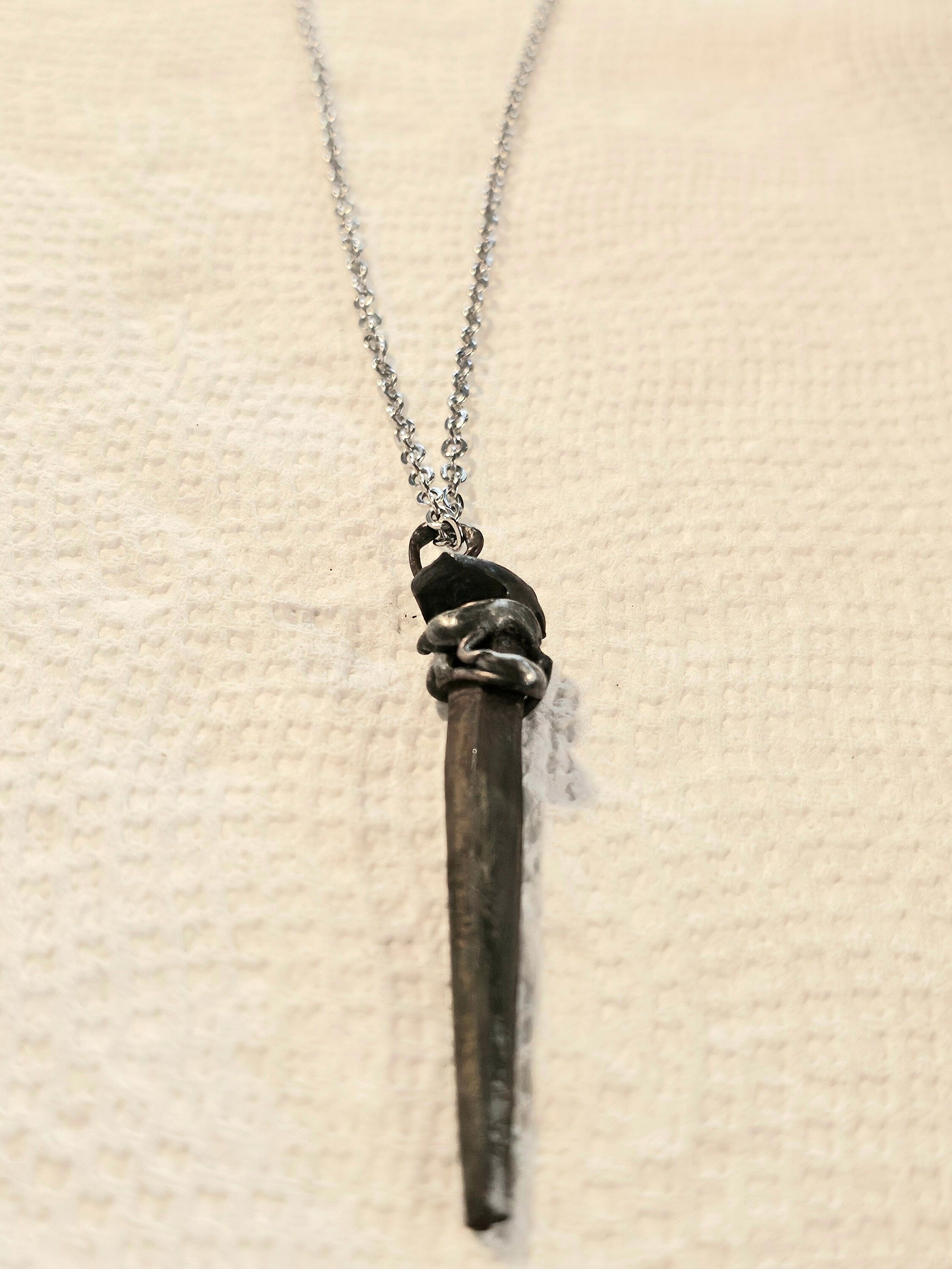 Rustic Horse Shoe Nail Pendant Necklace for Good Luck and Prosperity Wire-Wrapped with Durable Stainless Steel Chain Stylish Superstitious