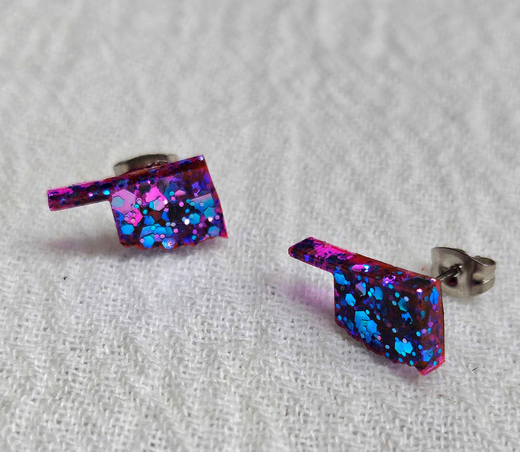 Oklahoma State Rustic Boho Handmade StudPost Earrings for Her - Unique Jewelry Gift with FREE SHIPPING - Perfect for Rustic Weddings Beach