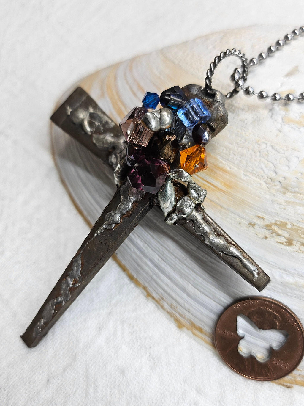 Handmade Rustic Boho Horse Shoe Nail Cross Pendant Jewelry Gift for Her  Unique Statement Piece with Free Shipping  Upcycled Charm