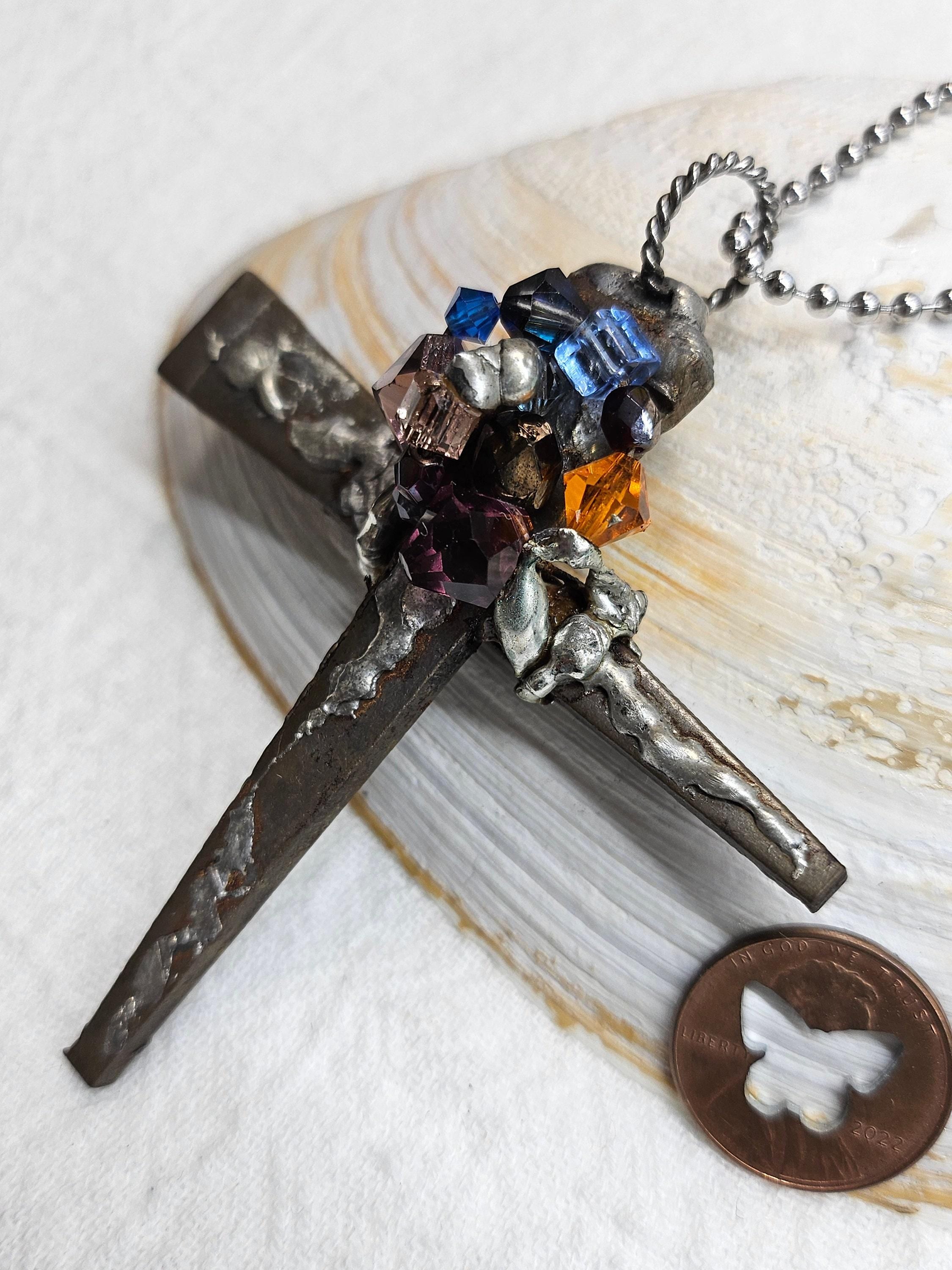 Handmade Rustic Boho Horse Shoe Nail Cross Pendant Jewelry Gift for Her  Unique Statement Piece with Free Shipping  Upcycled Charm