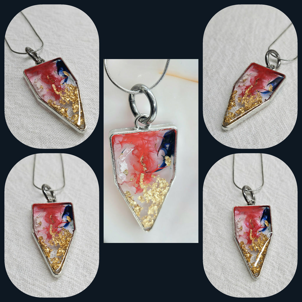 Red White and Blue Resin Pendant on Stainless Steel Chain - Handmade Patriotic Jewelry for Celebrations and Everyday Wear