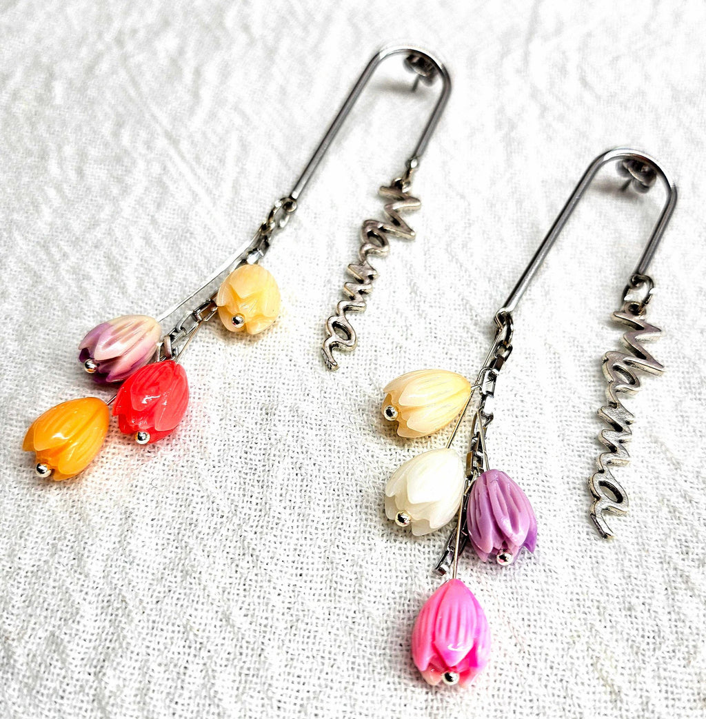Jasmine Flower  Mama Charm Earrings  Handmade Rustic Boho Jewelry Gift for Her  Unique Beaded Accessories with Free Shipping