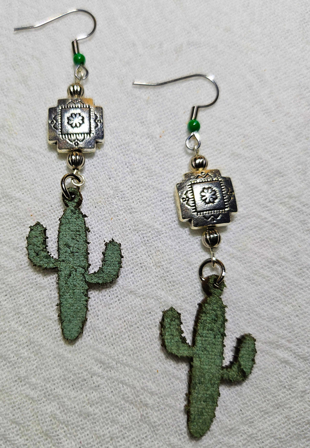 Very Light Southwest Cactus Earrings with Stainless Steel Crosses for Fun Style and Quirky Charm