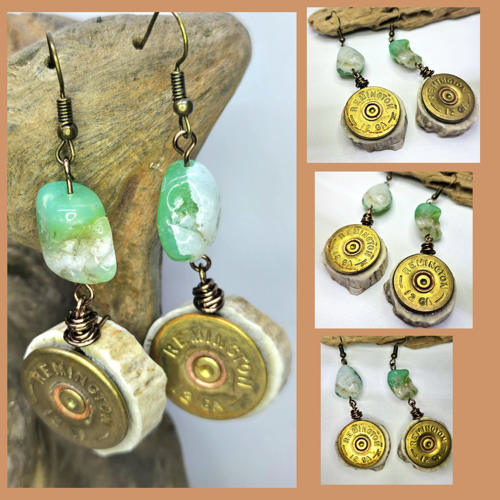 Chrysoprase Nugget Earrings with 12 Gauge Shell Head - Good Luck Charm  Happy Vibes with Durable Stainless Steel Hooks