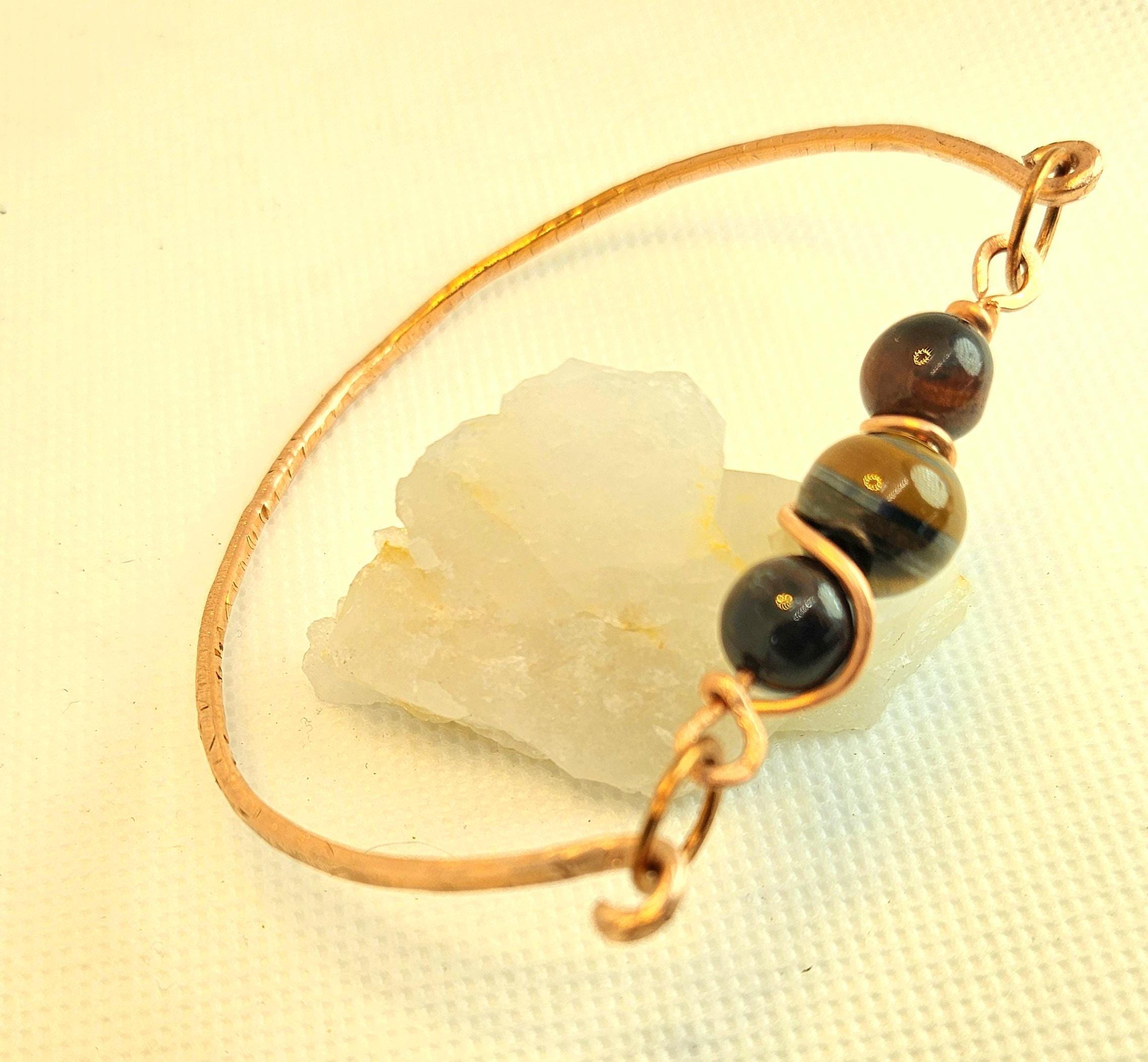 Textured Copper Bangle Bracelet with Red Tiger Eye Stone  Handcrafted Rustic Boho Jewelry  Unique Accessory for Everyday Wear  Gifts