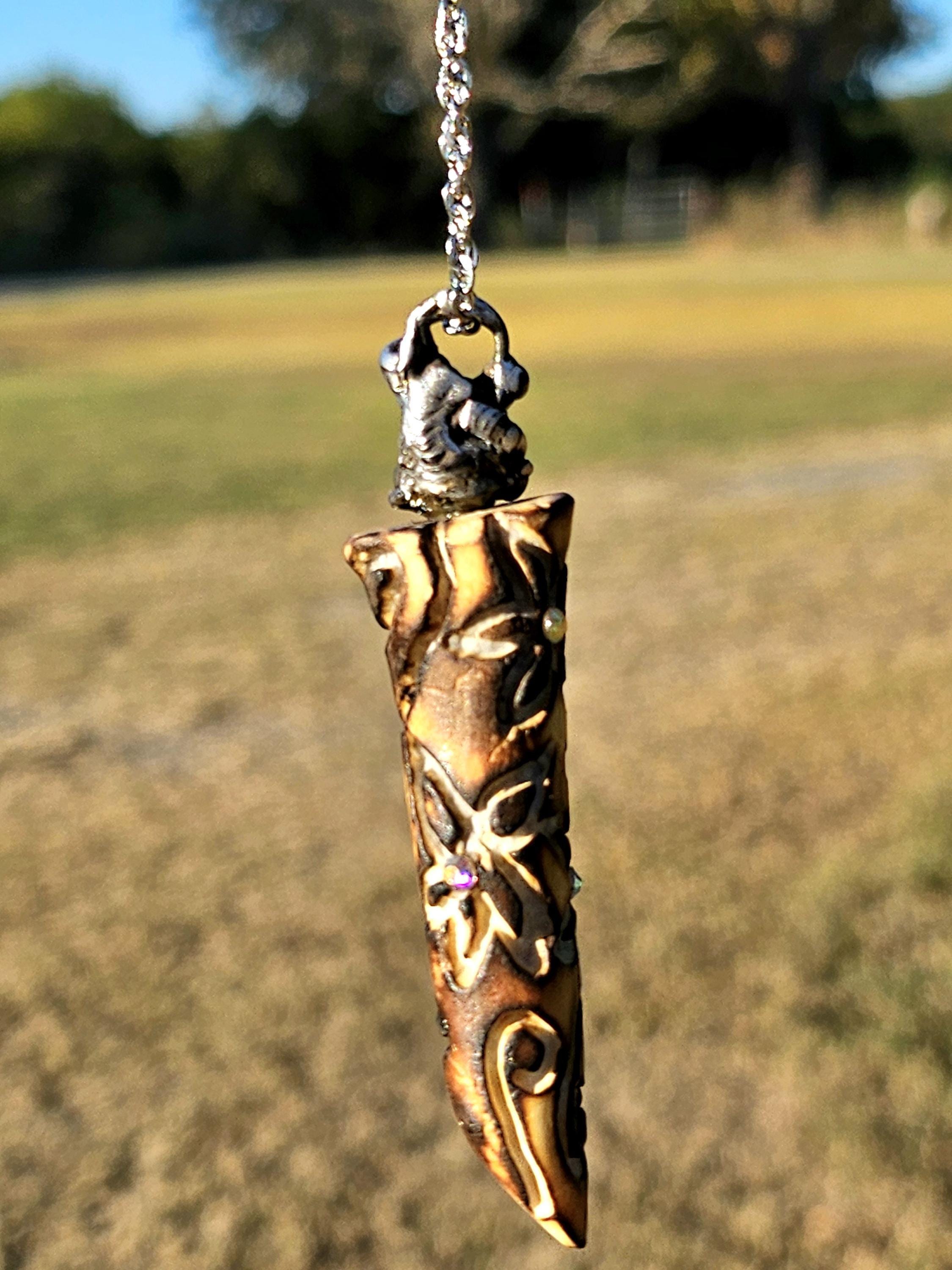 Handcarved Natural Deer Antler Point Pendant  Rustic Boho Handmade Jewelry Gift for Her  Free Shipping  Unique Nature-Inspired Design