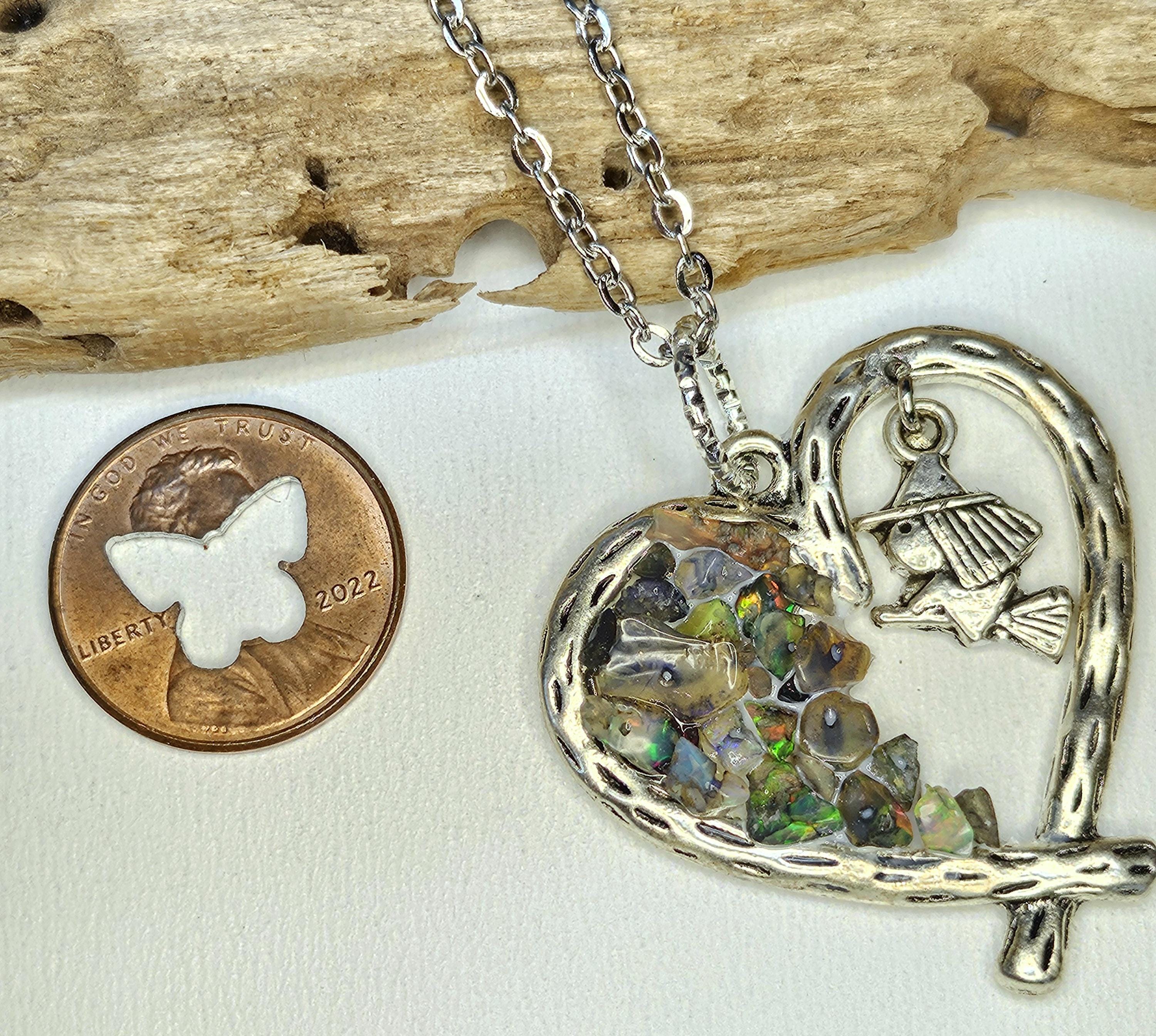 Smoked Opal Witch Charm Pendant Necklace on Stainless Steel Chain for Enchanting Magical Vibes