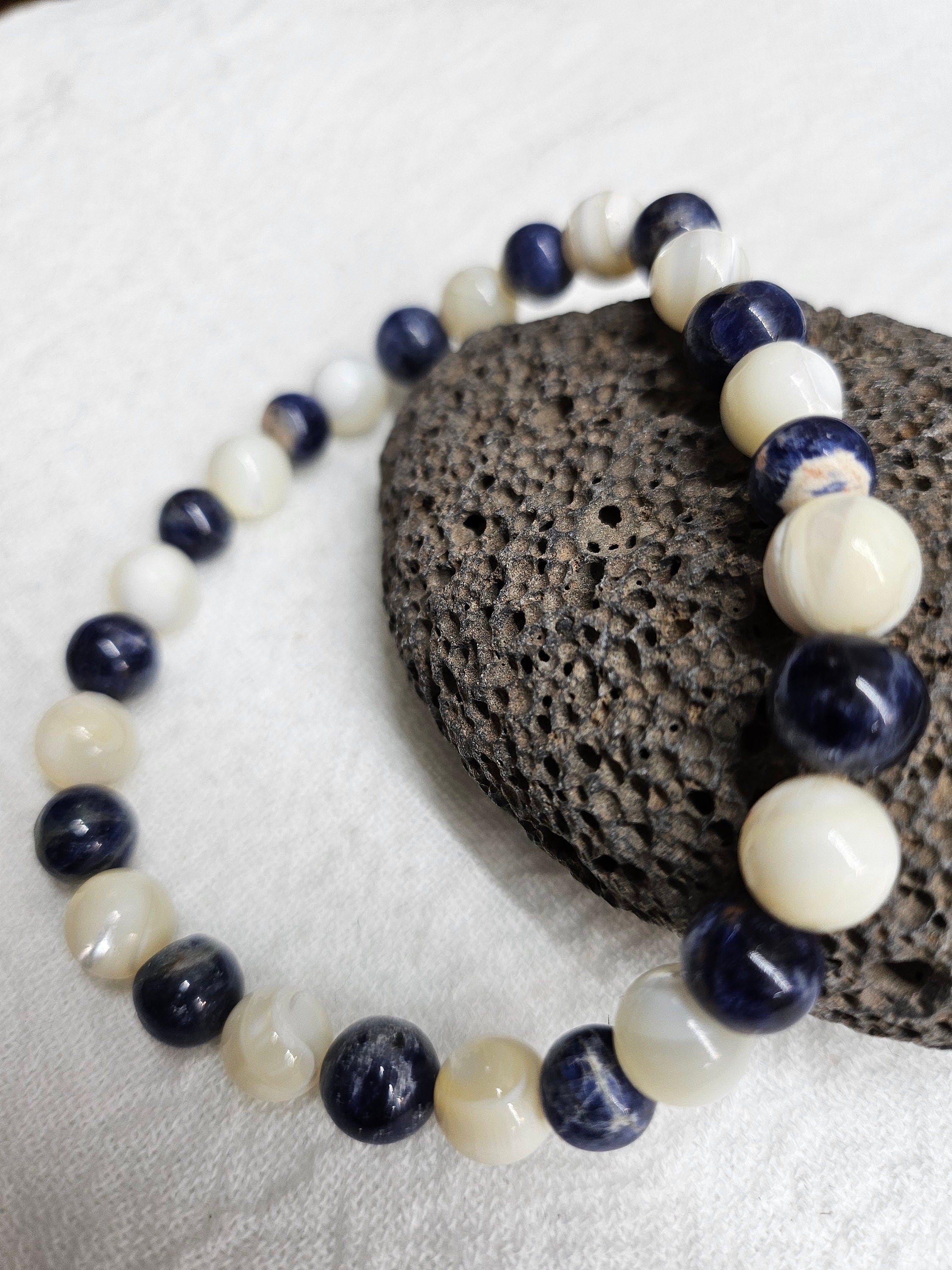 Natural Shell  Hematite Stone Stretch Bracelet for Unique Wrist Style Comfortable Fit and Fashionable Accessory - One-of-a-Kind Arm Candy