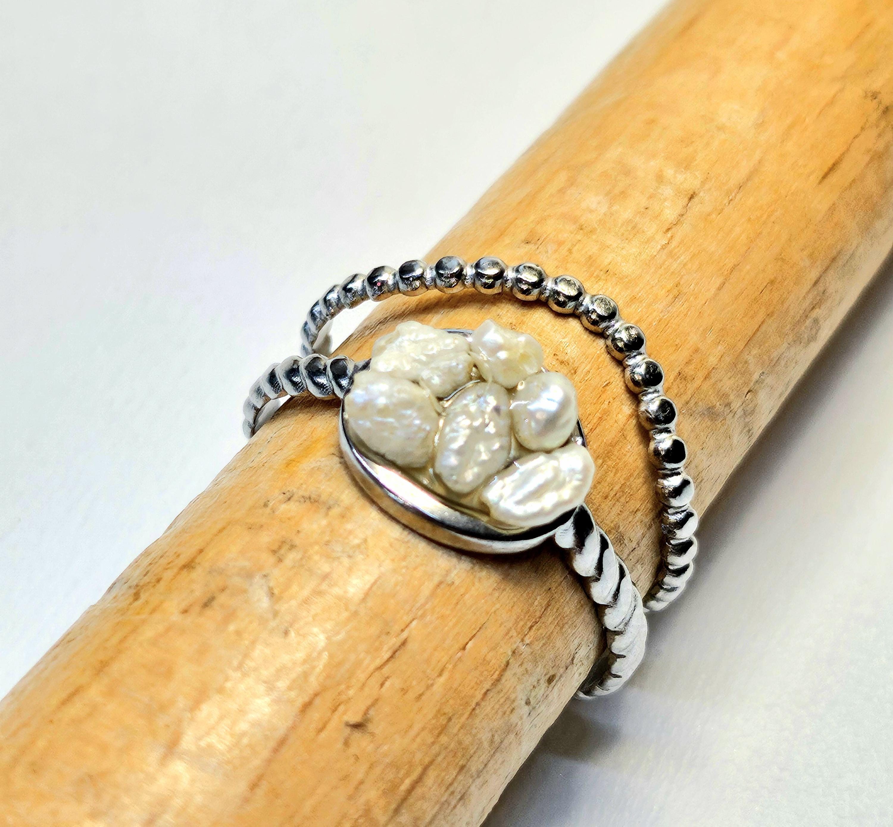 Fresh Water Pearl Ring - Rustic Boho Handmade Jewelry Gift for Her - FREE SHIPPING - Sparkling Statement Piece for Any Occasion 390