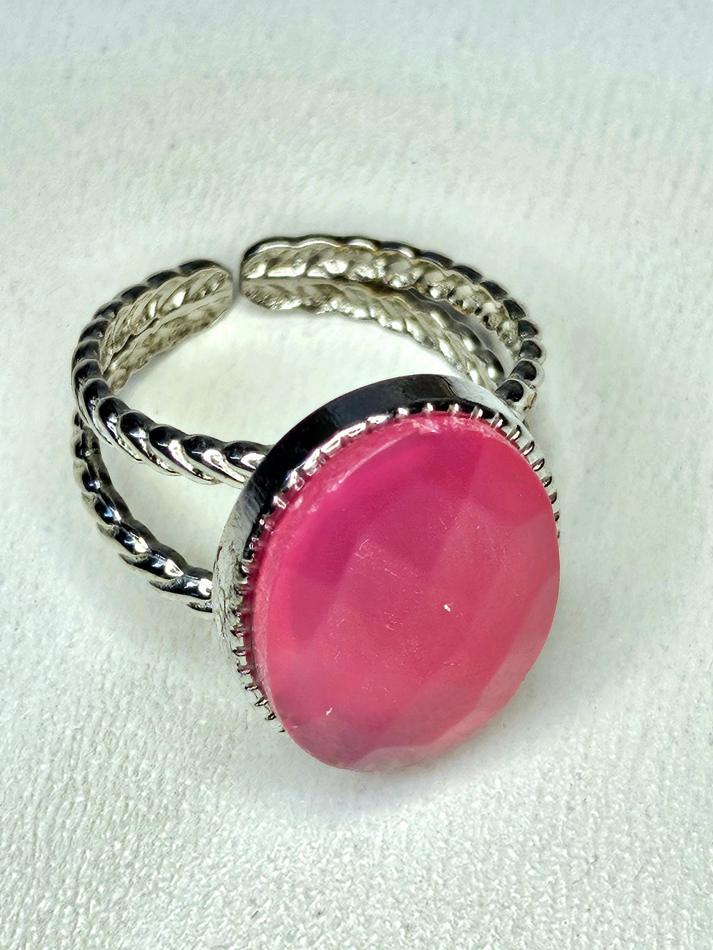 Pink Chalcedony Stainless Steel Ring - Generosity Stone for Heart Chakra Healing  Positive Energy Kindness Magnet