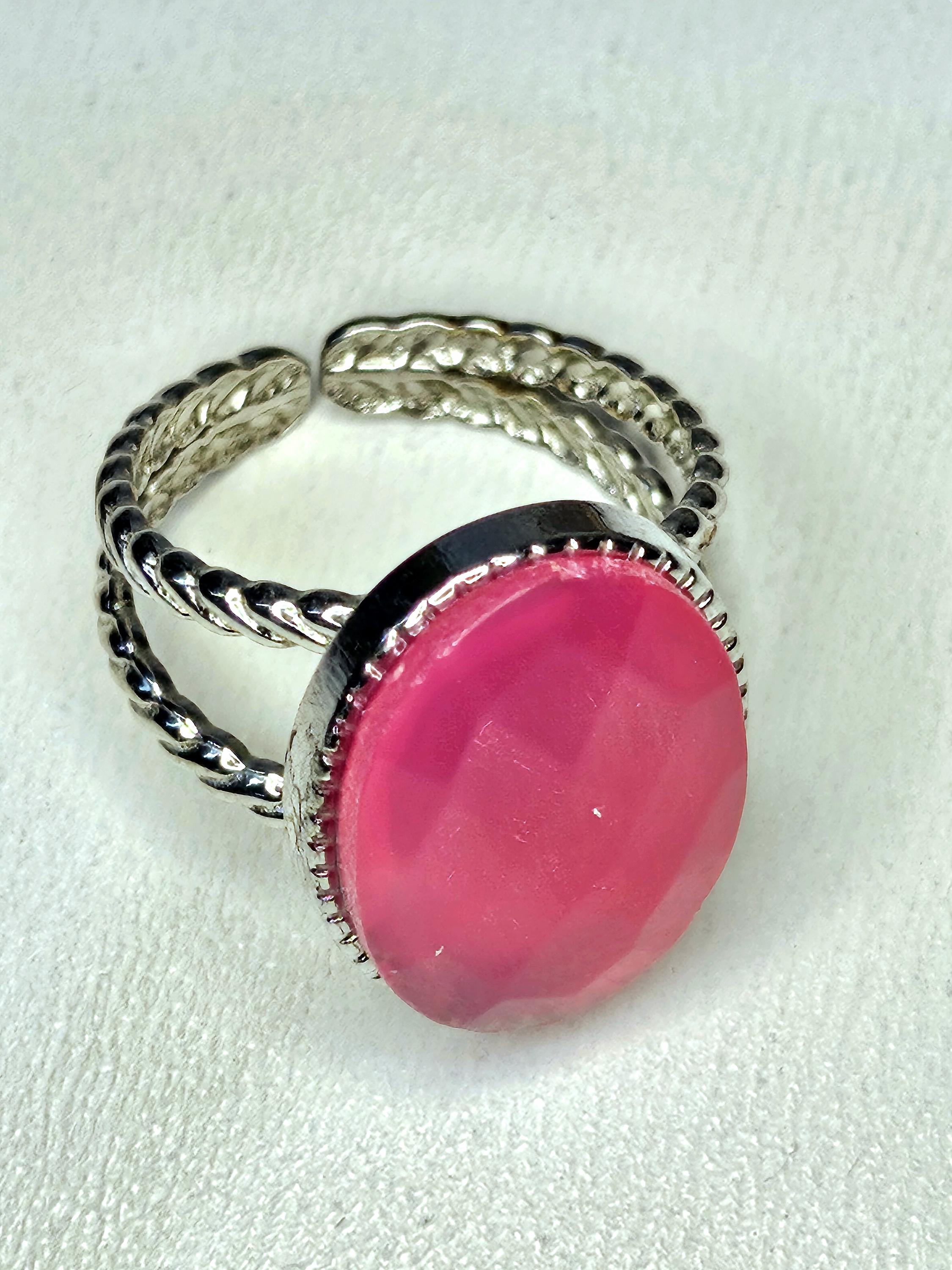 Pink Chalcedony Stainless Steel Ring - Generosity Stone for Heart Chakra Healing  Positive Energy Kindness Magnet