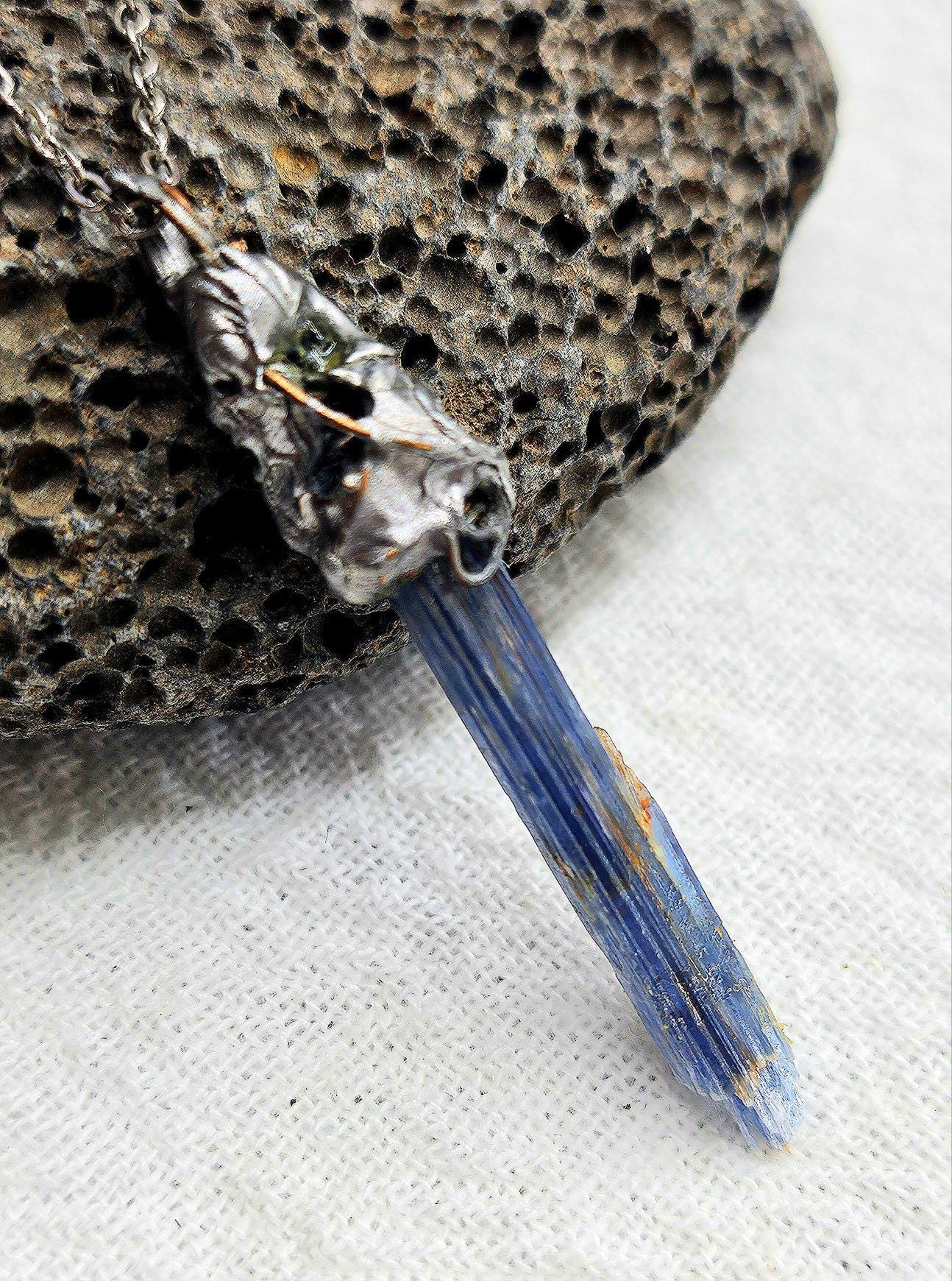 Kyanite  Silver Solder Pendant Necklace - Enchanting Blue Gem Jewelry for Magical Style  Everyday Elegance