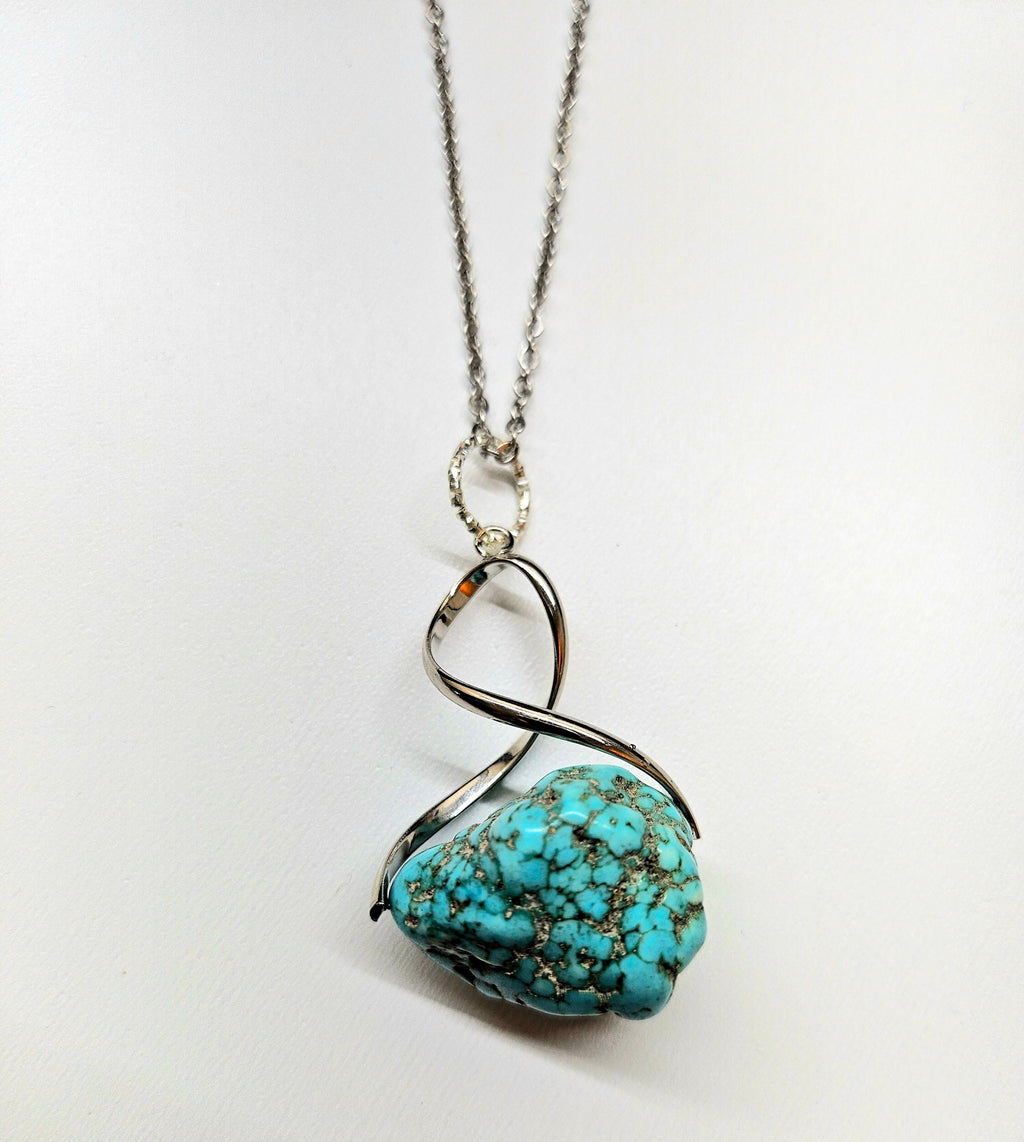 Turquoise Nugget Pendant Necklace on Stainless Steel Chain for Good Vibes Luck  Unique Style