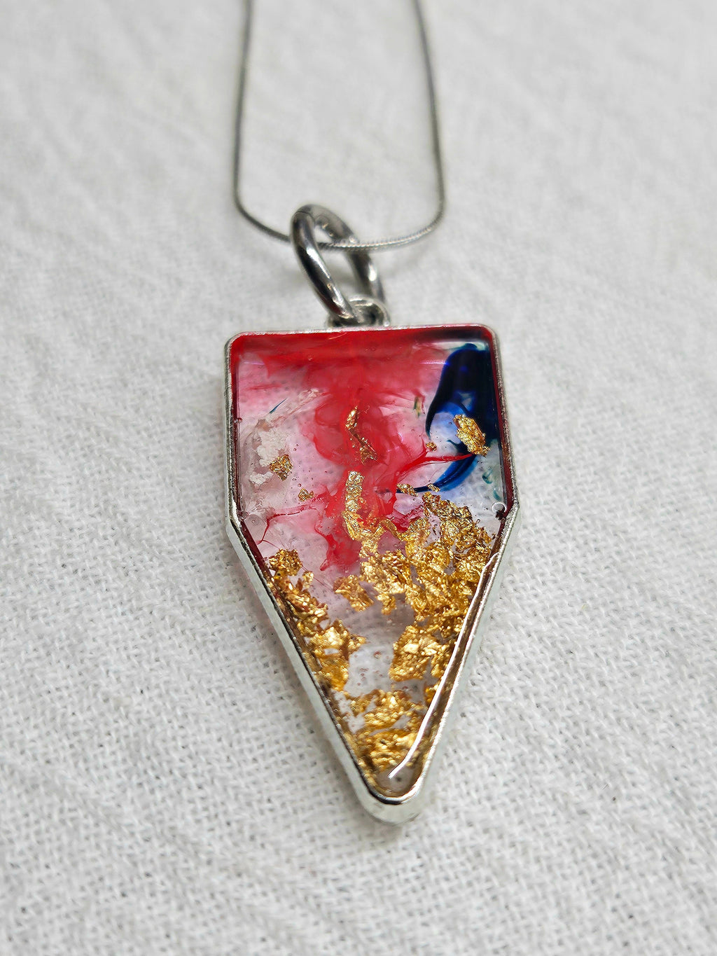 Red White and Blue Resin Pendant on Stainless Steel Chain - Handmade Patriotic Jewelry for Celebrations and Everyday Wear