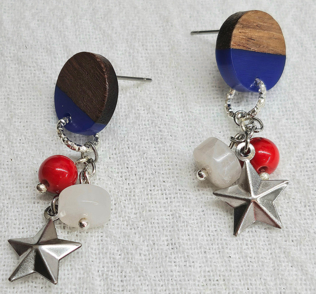 Moonstone  Wooden Earrings - Handmade Rustic Boho Jewelry Gift for Her - Free Shipping on Unique Accessories 316