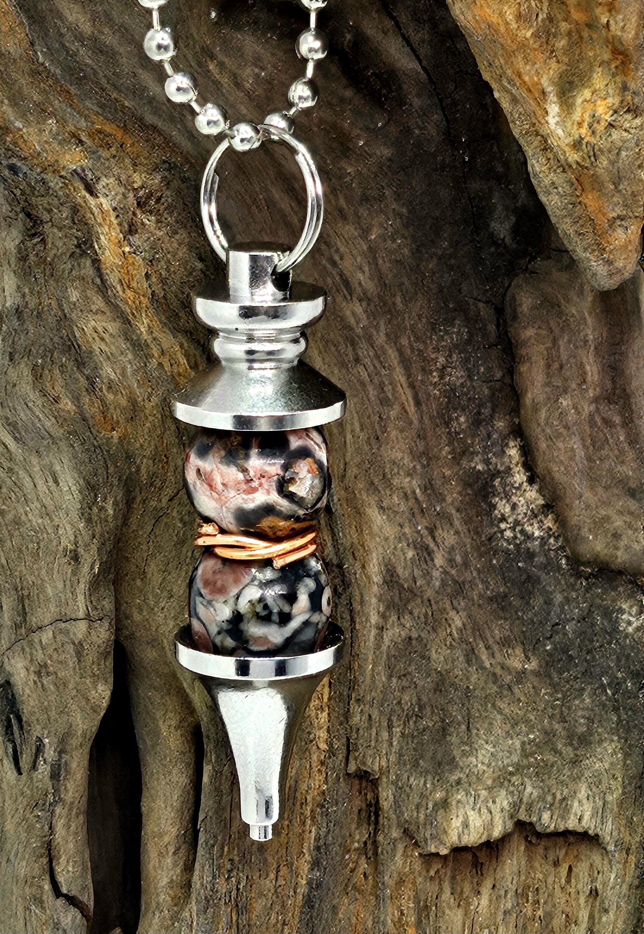 Leopard Skin Jasper Pendant Necklace on Durable Stainless Steel Chain for Fashionistas with Wild Style