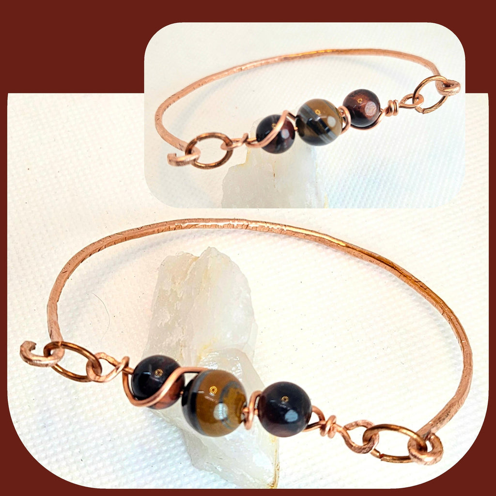 Textured Copper Bangle Bracelet with Red Tiger Eye Stone  Handcrafted Rustic Boho Jewelry  Unique Accessory for Everyday Wear  Gifts