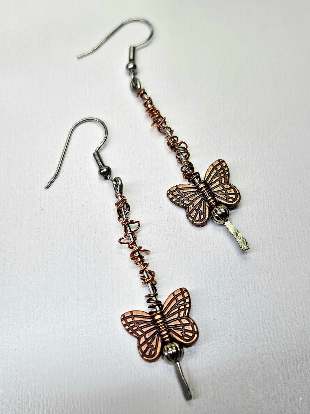 Copper Butterfly Dangle Earrings with Stainless Steel Hooks for Whimsical Fashion Lovers
