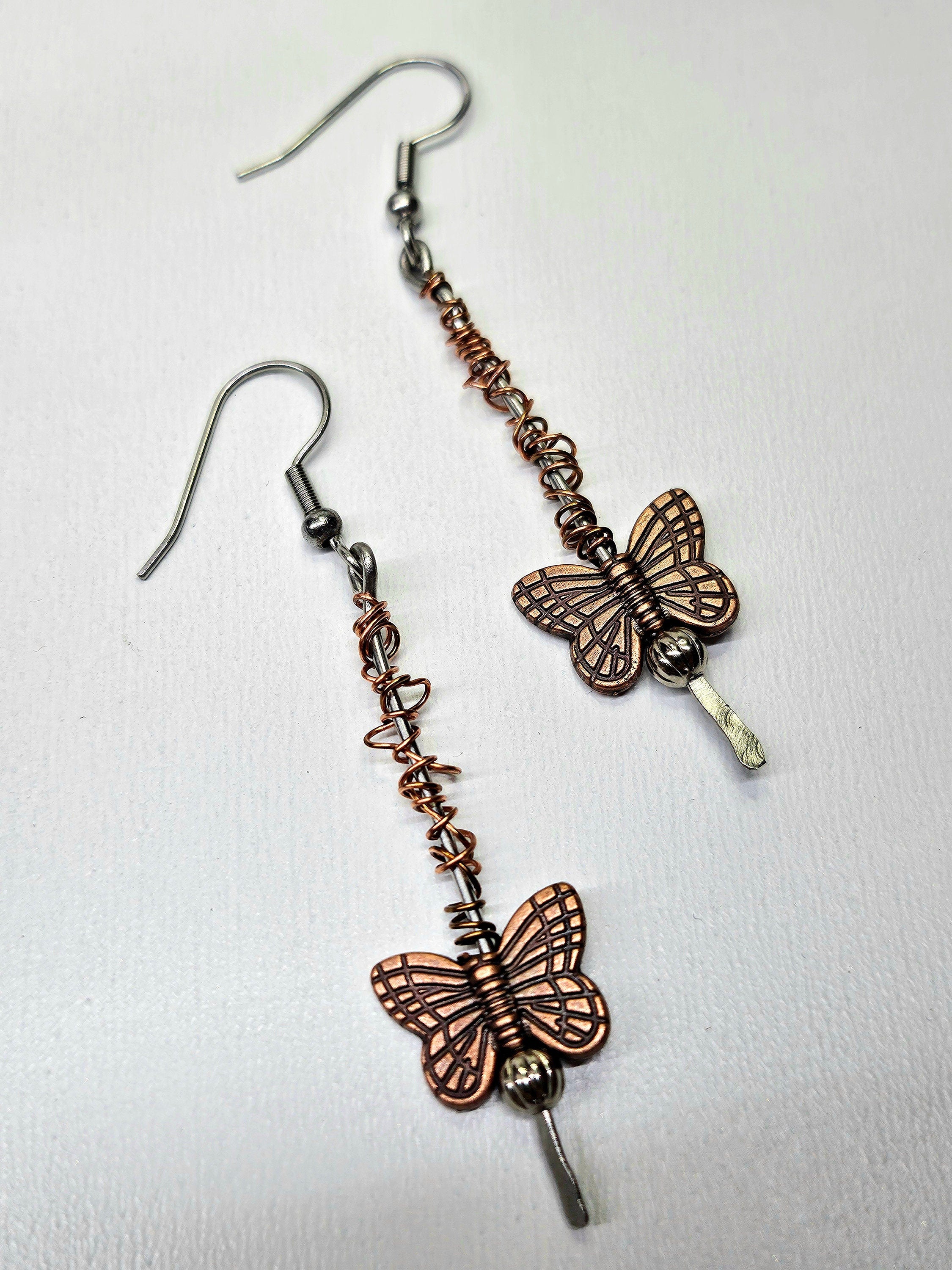 Copper Butterfly Dangle Earrings with Stainless Steel Hooks for Whimsical Fashion Lovers