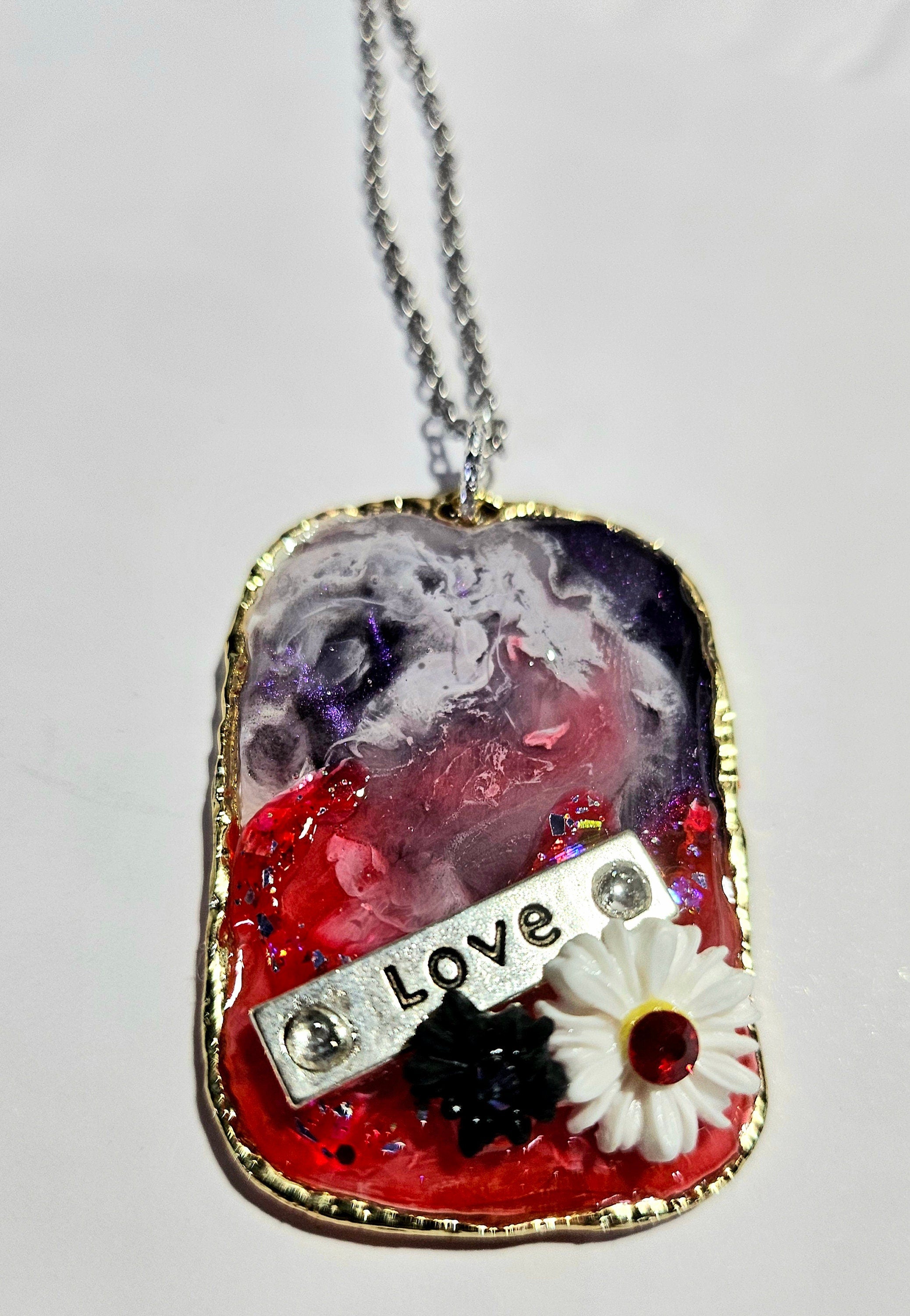 Red White  Blue Resin Pendant Necklace on Durable Stainless Steel Chain for Patriotic Style and Everyday Wear