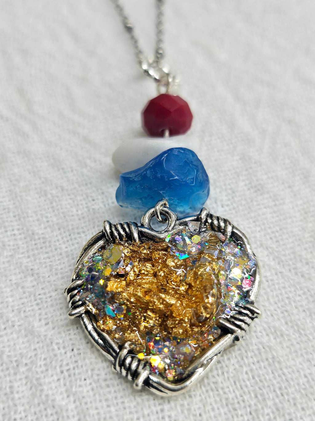 Natural Stone Heart Pendant with Gold Flakes  Unique Sparkly Jewelry for Everyday Wear Perfect Gift for Her Dazzling Accessory