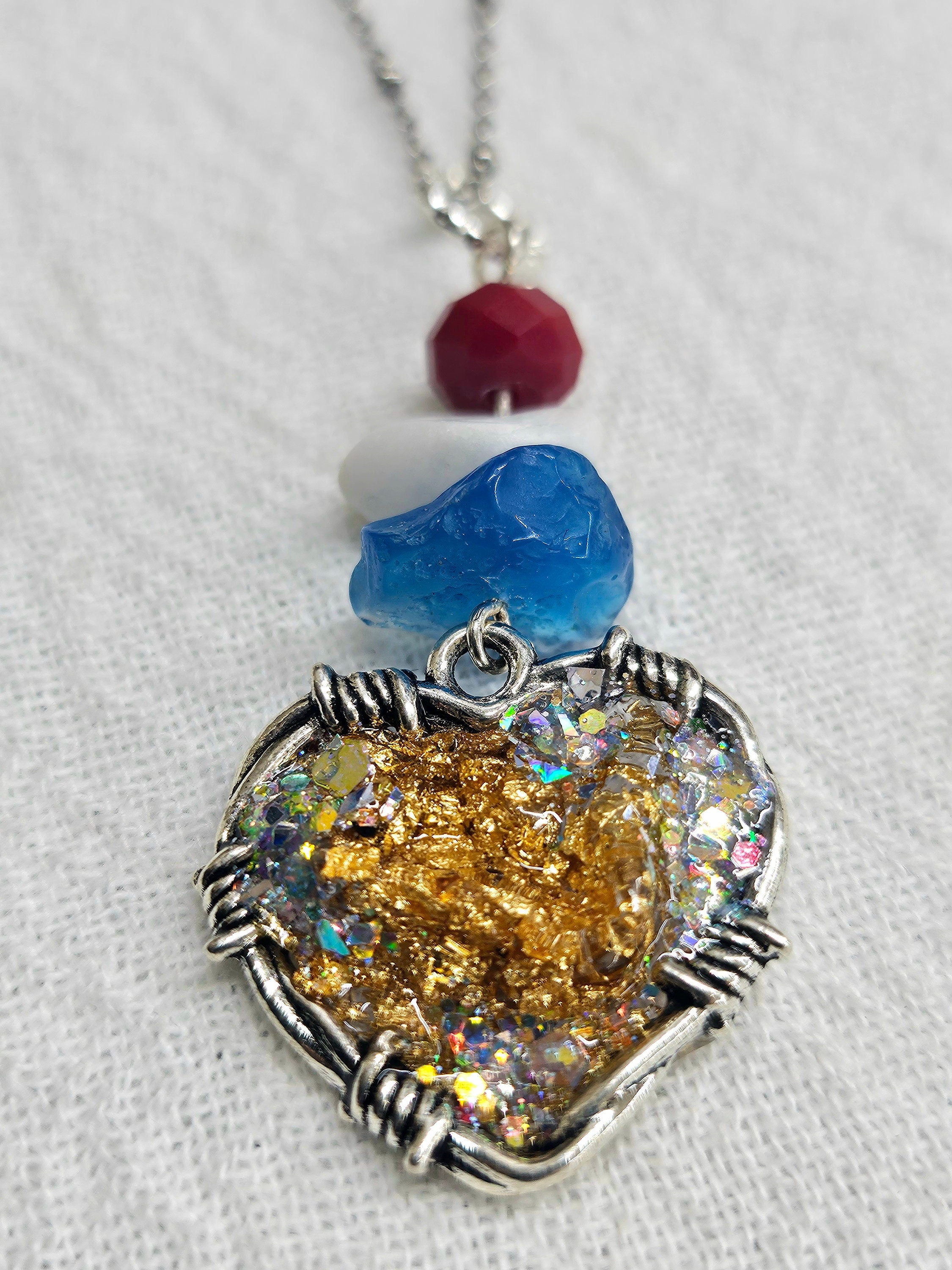 Natural Stone Heart Pendant with Gold Flakes  Unique Sparkly Jewelry for Everyday Wear Perfect Gift for Her Dazzling Accessory