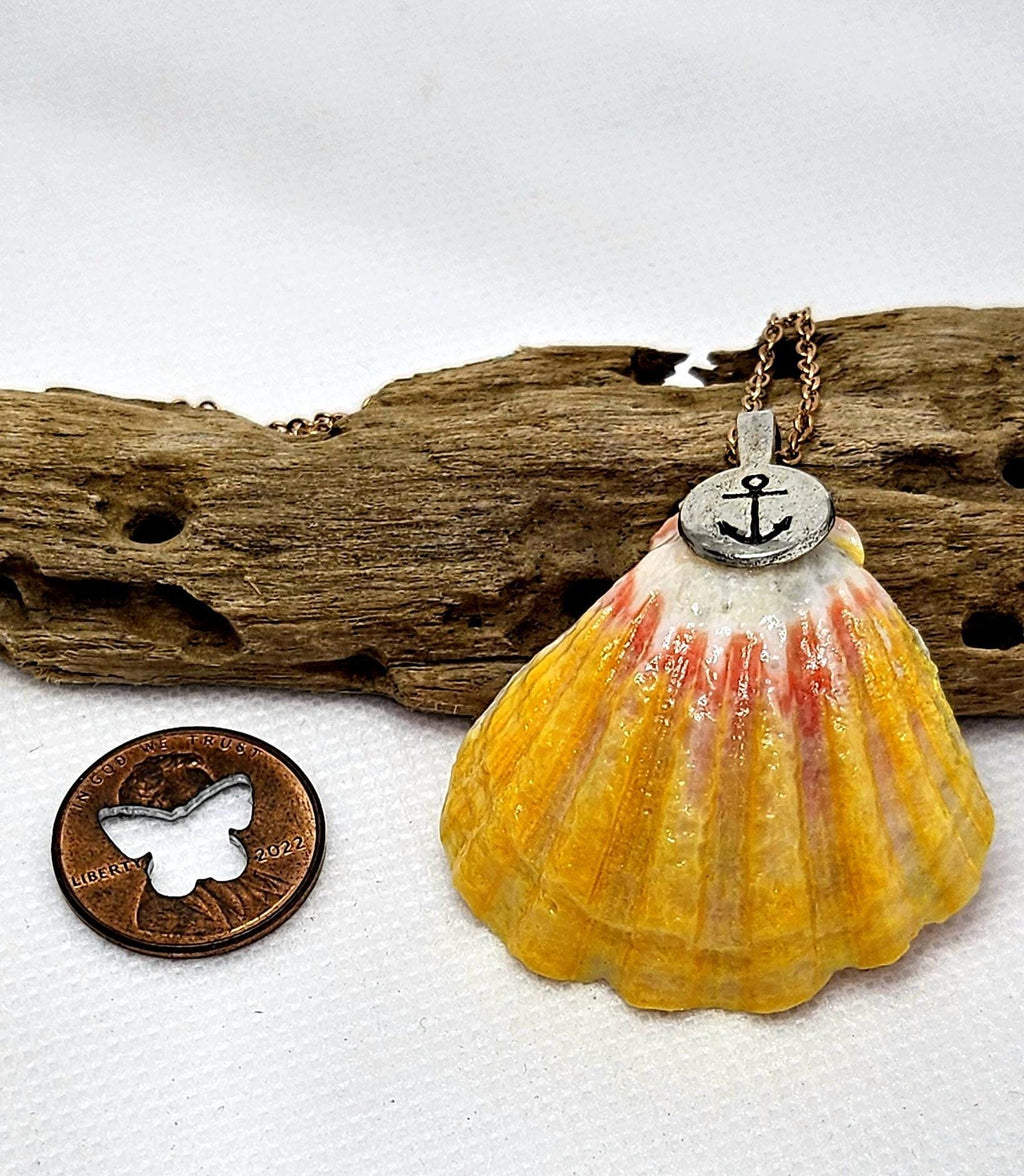 Rare Hawaiian Sunrise Shell Pendant with Dazzling Rose Gold Chain for Unique Rustic Boho Style