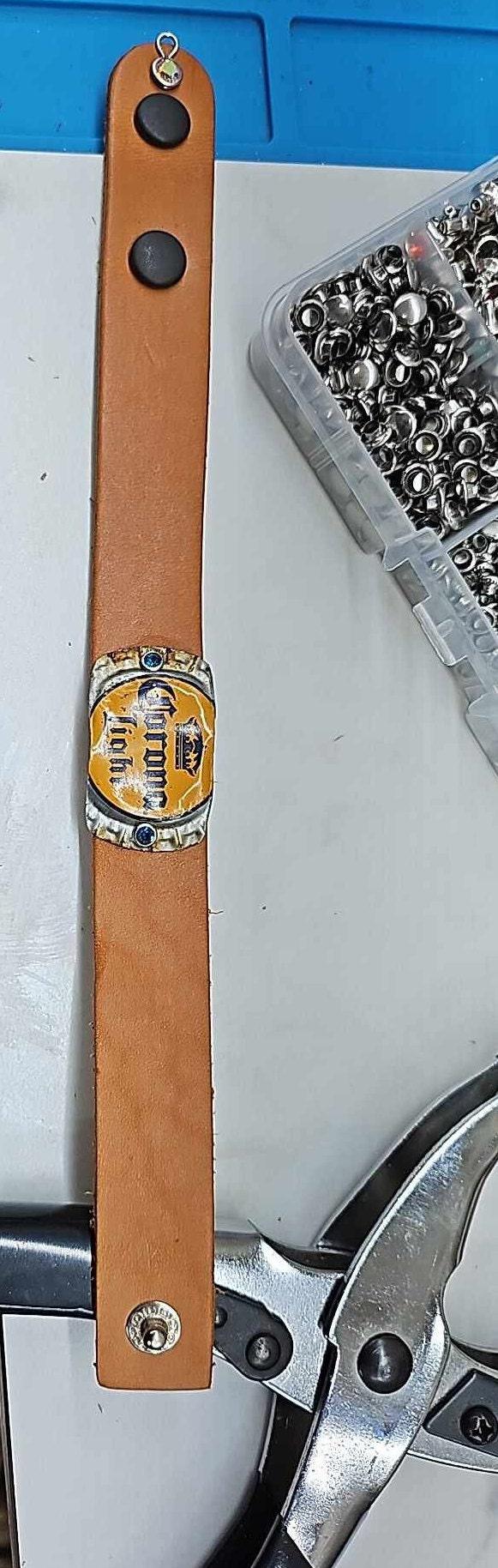 Beer Top Leather Cuff Bracelet - Rustic Boho Handmade Accessory - Unique Jewelry Gift for Her - Free Shipping  Statement Piece 387