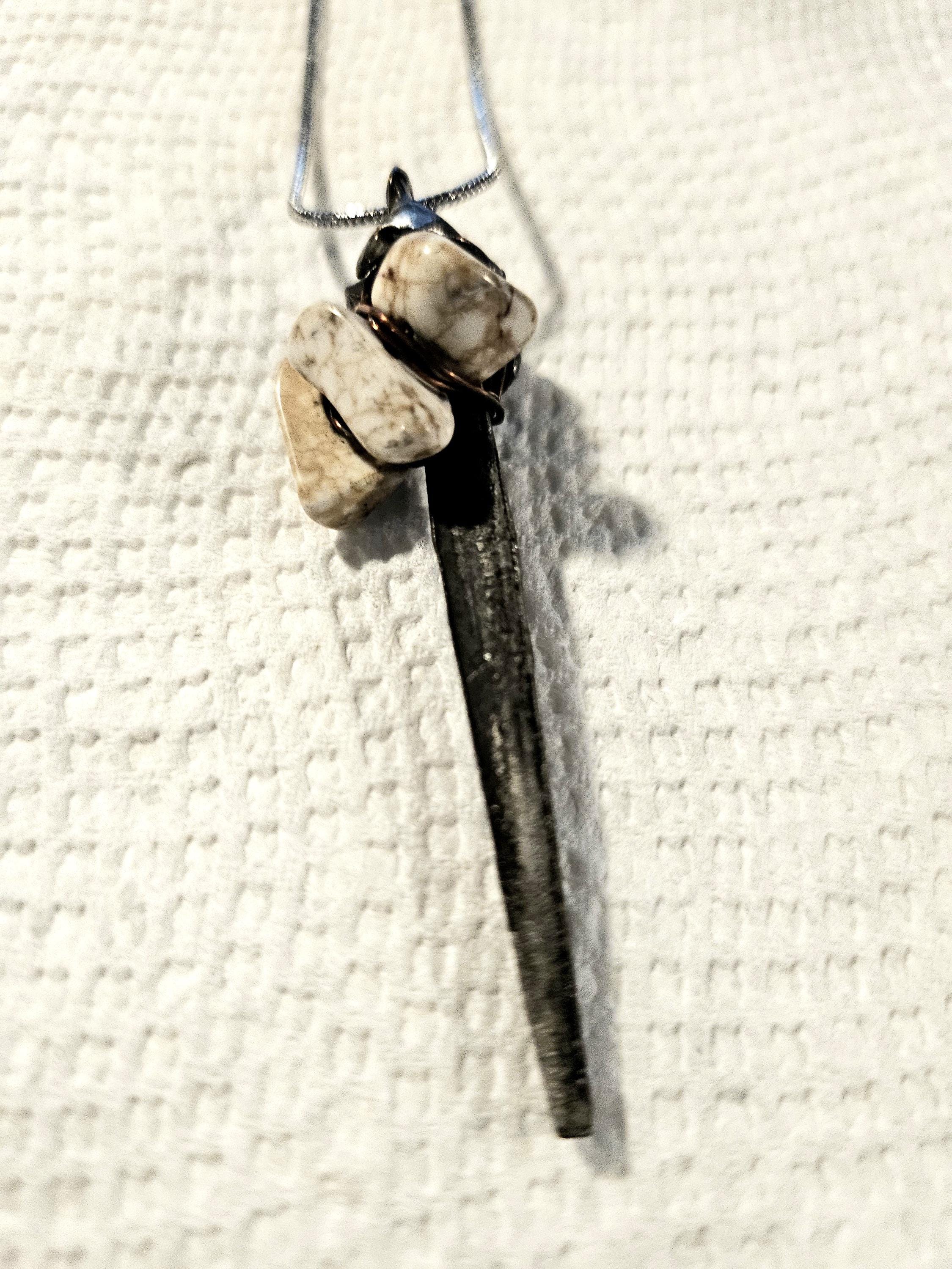 Magnesite Horseshoe Nail Pendant - Rustic Boho Handmade Jewelry Gift for Her - Unique Statement Piece with Free Shipping