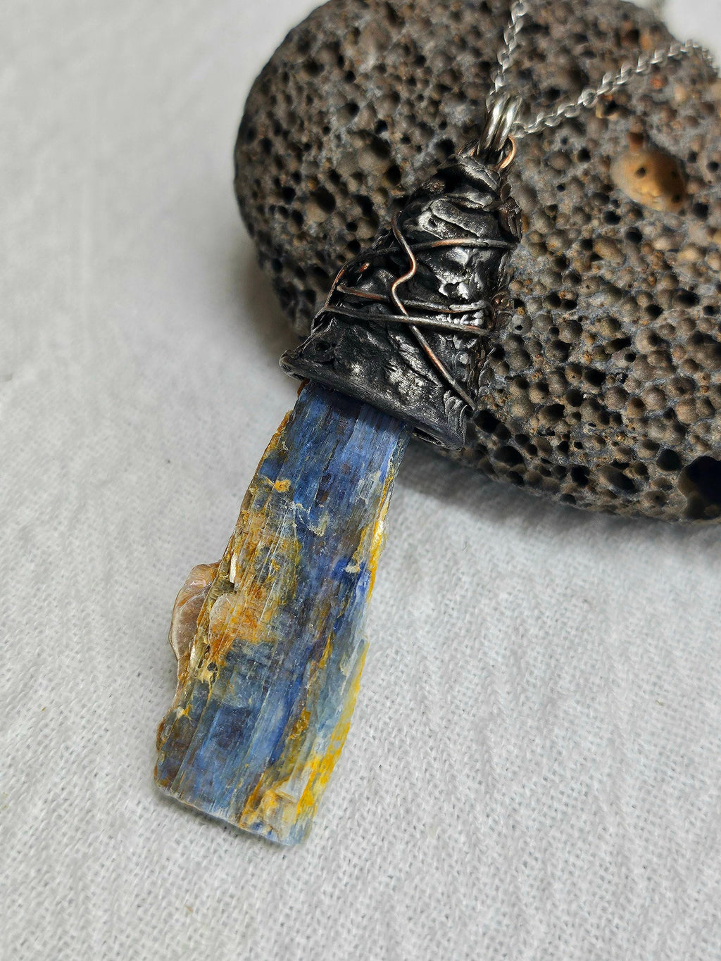 Blue Kyanite & Silver Solder Pendant Rustic Boho Handmade Jewelry Gift for Her Free Shipping | Rustic Boho Jewelry #389