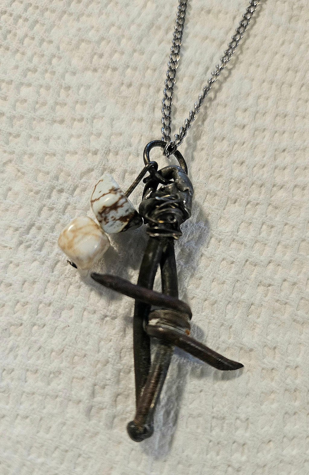 Barbed Wire  White Magnesite Pendant Rustic Boho Handmade Jewelry Gift for Her - Unique Statement Piece with Free Shipping