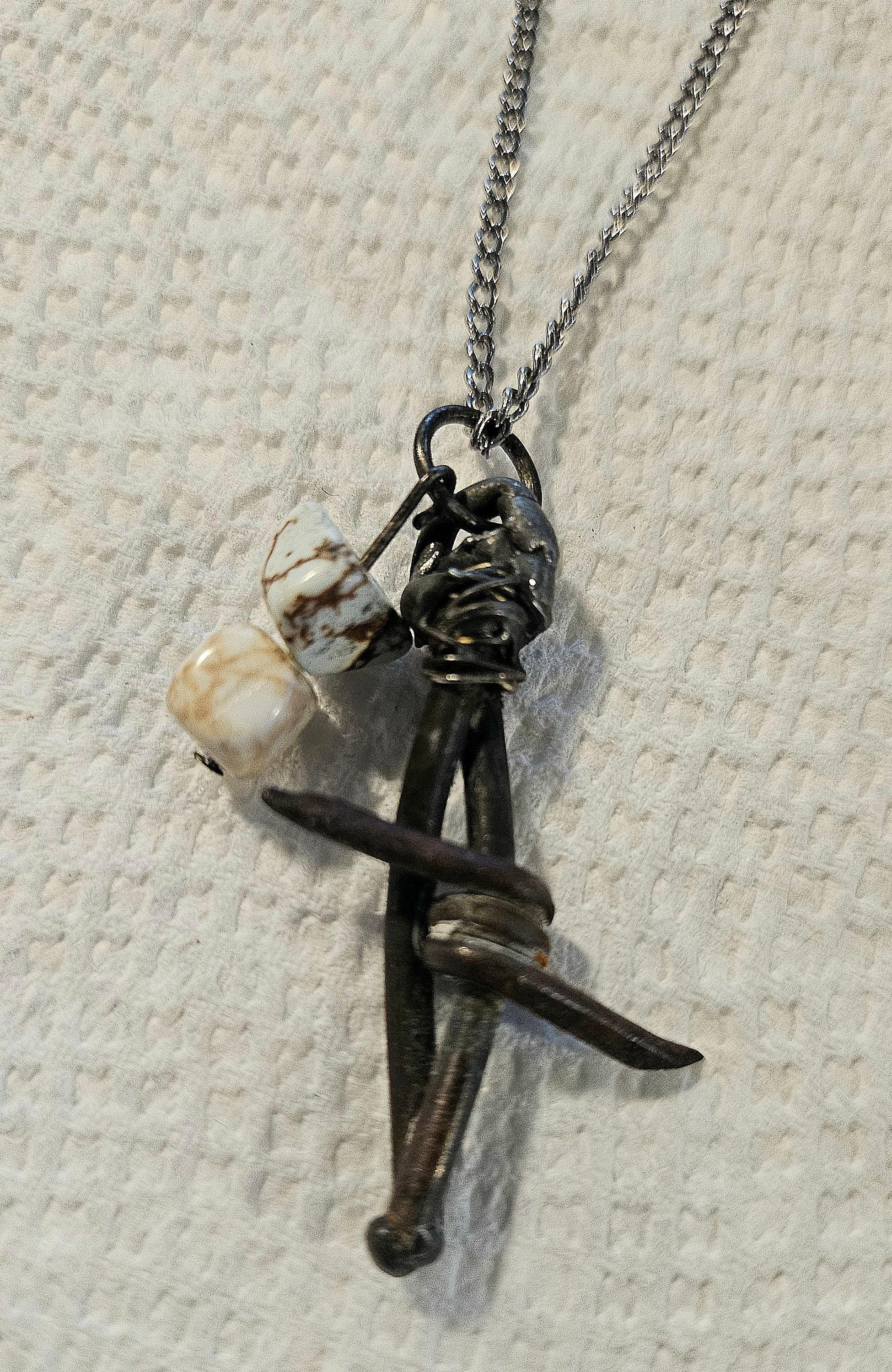Barbed Wire  White Magnesite Pendant Rustic Boho Handmade Jewelry Gift for Her - Unique Statement Piece with Free Shipping
