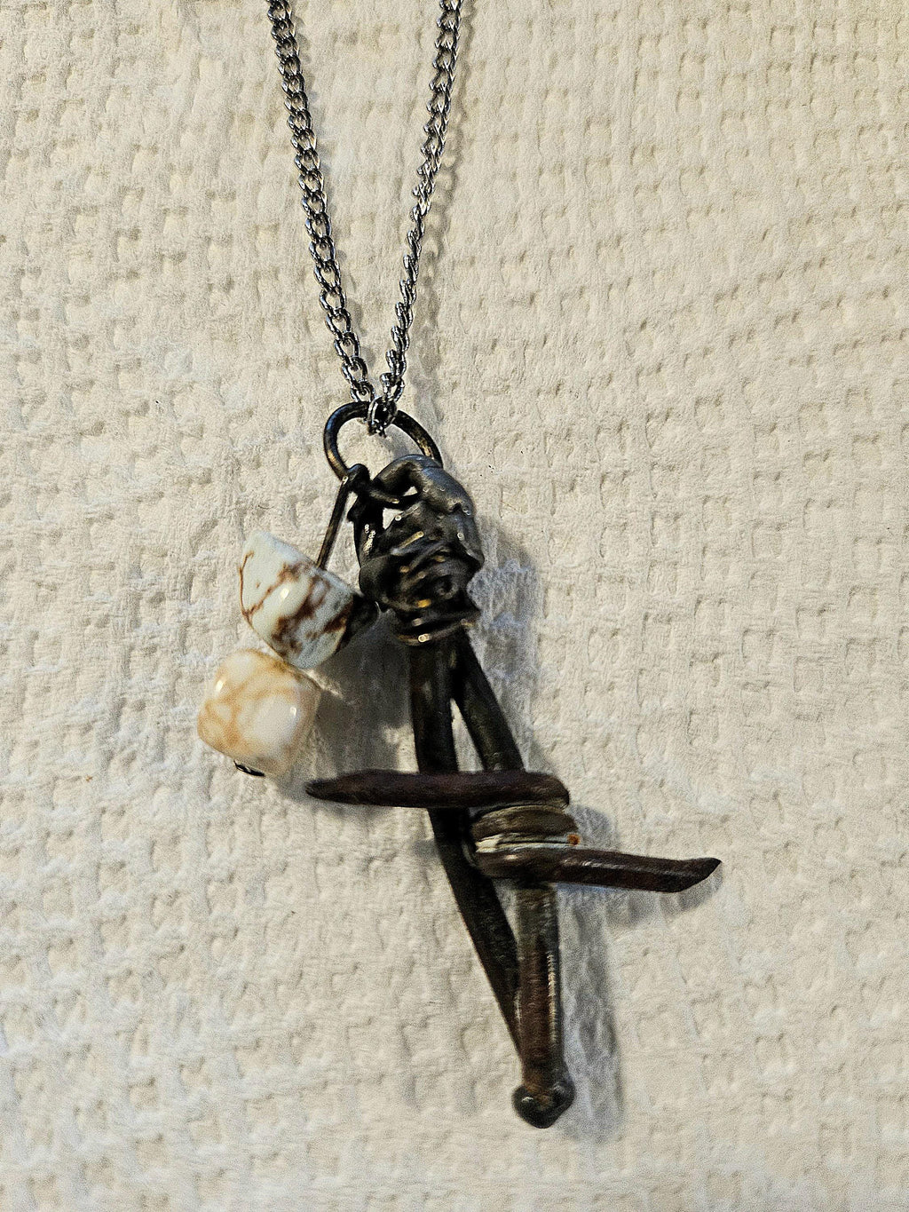 Barbed Wire  White Magnesite Pendant Rustic Boho Handmade Jewelry Gift for Her - Unique Statement Piece with Free Shipping