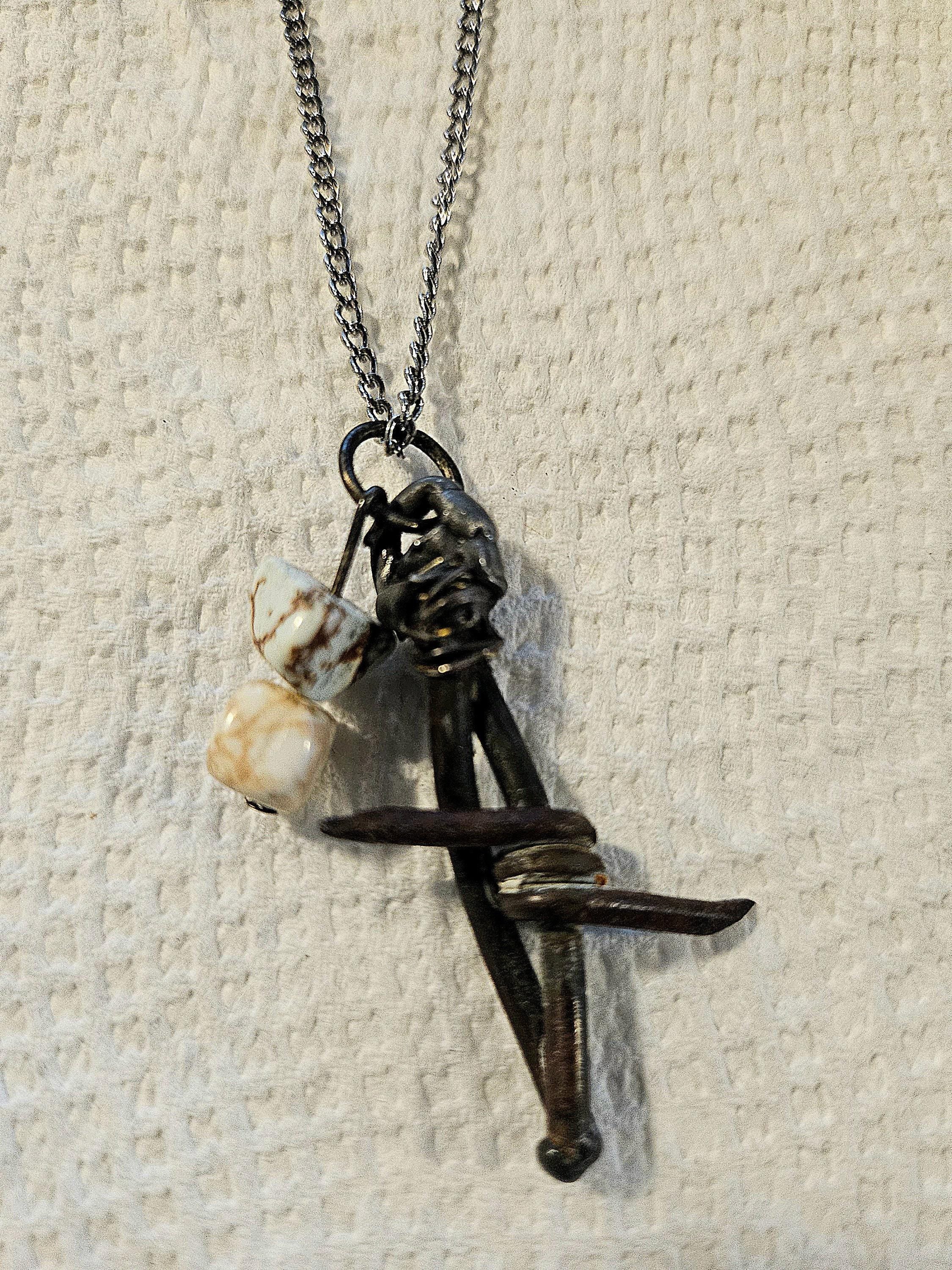 Barbed Wire  White Magnesite Pendant Rustic Boho Handmade Jewelry Gift for Her - Unique Statement Piece with Free Shipping