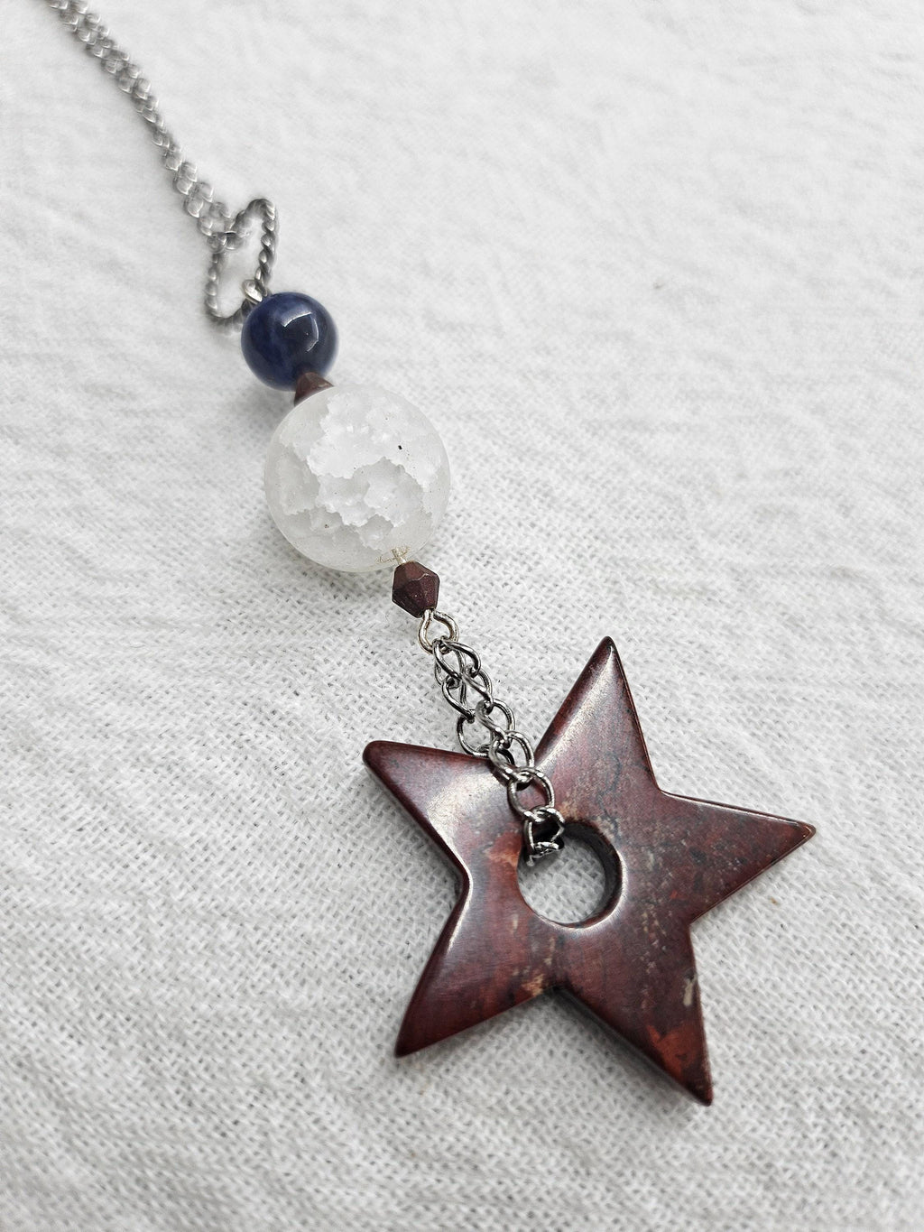 Sodalite  Tiger Iron Pendant Necklace - Rustic Boho Handmade Jewelry Gift for Her - Unique Statement Piece with FREE SHIPPING - Artisan