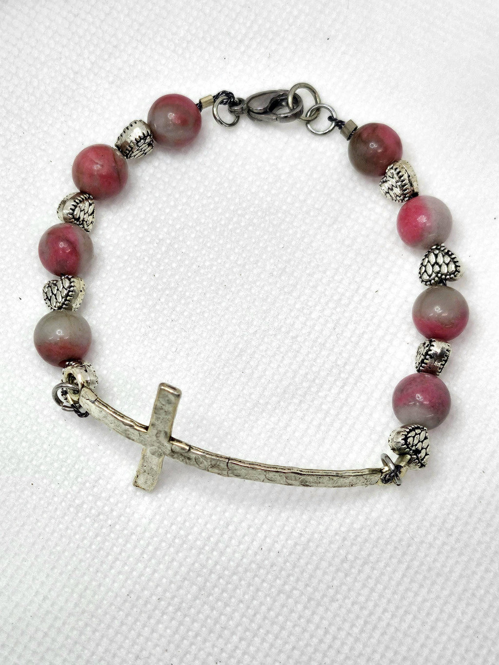 Rhodonite  Heart Charm Bracelet  Handmade Rustic Boho Jewelry Gift for Her  Free Shipping Everyday Wear Unique Accessory