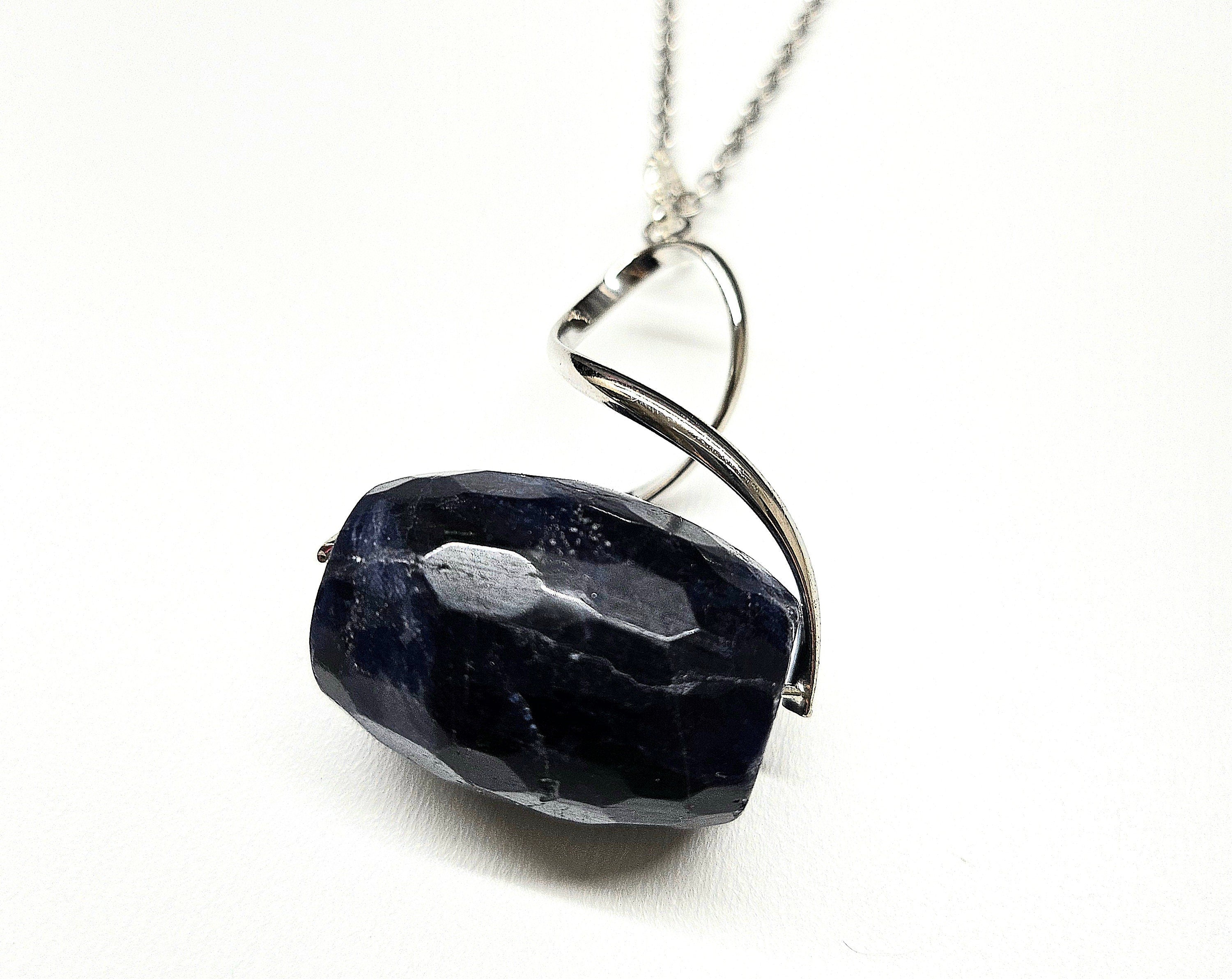 Lapis Lazuli Faceted Barrel Pendant Necklace on Durable Stainless Steel Chain for Courage Truth and Royal Blue Elegance in Gemstone Jewelry