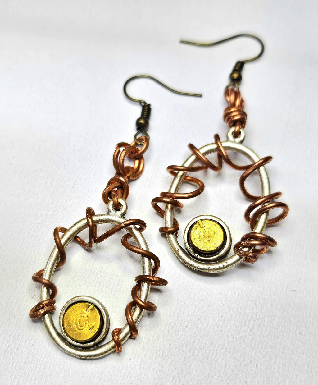 22 Bullet Brass  Copper Wire Earrings with STAINLESS STEEL Hooks for Positive Energy  Unique Style