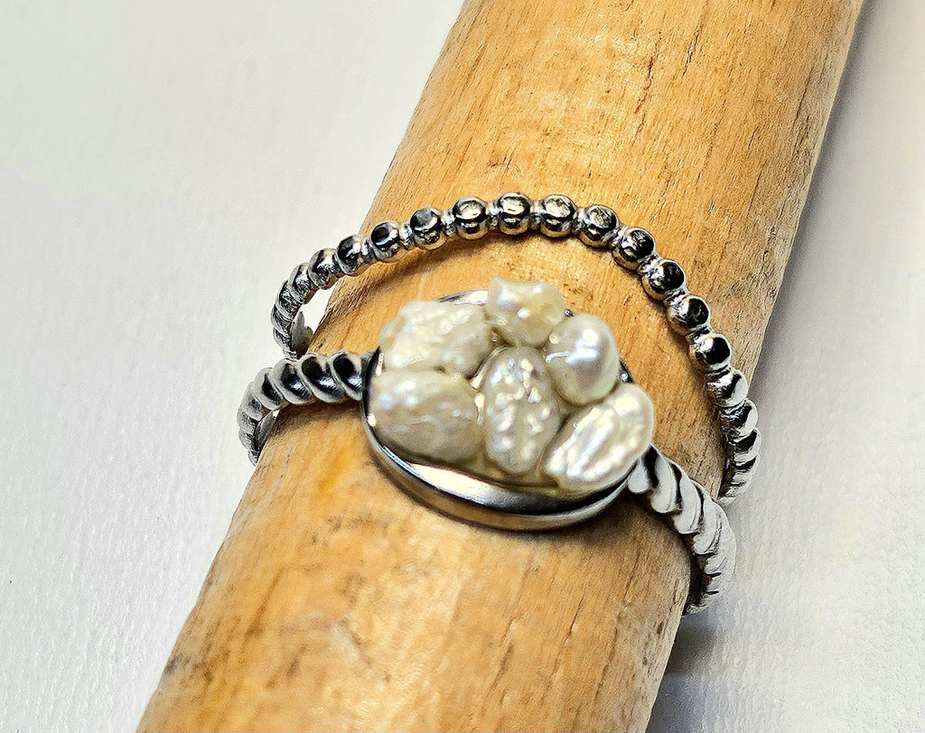 Fresh Water Pearl Ring - Rustic Boho Handmade Jewelry Gift for Her - FREE SHIPPING - Sparkling Statement Piece for Any Occasion 390