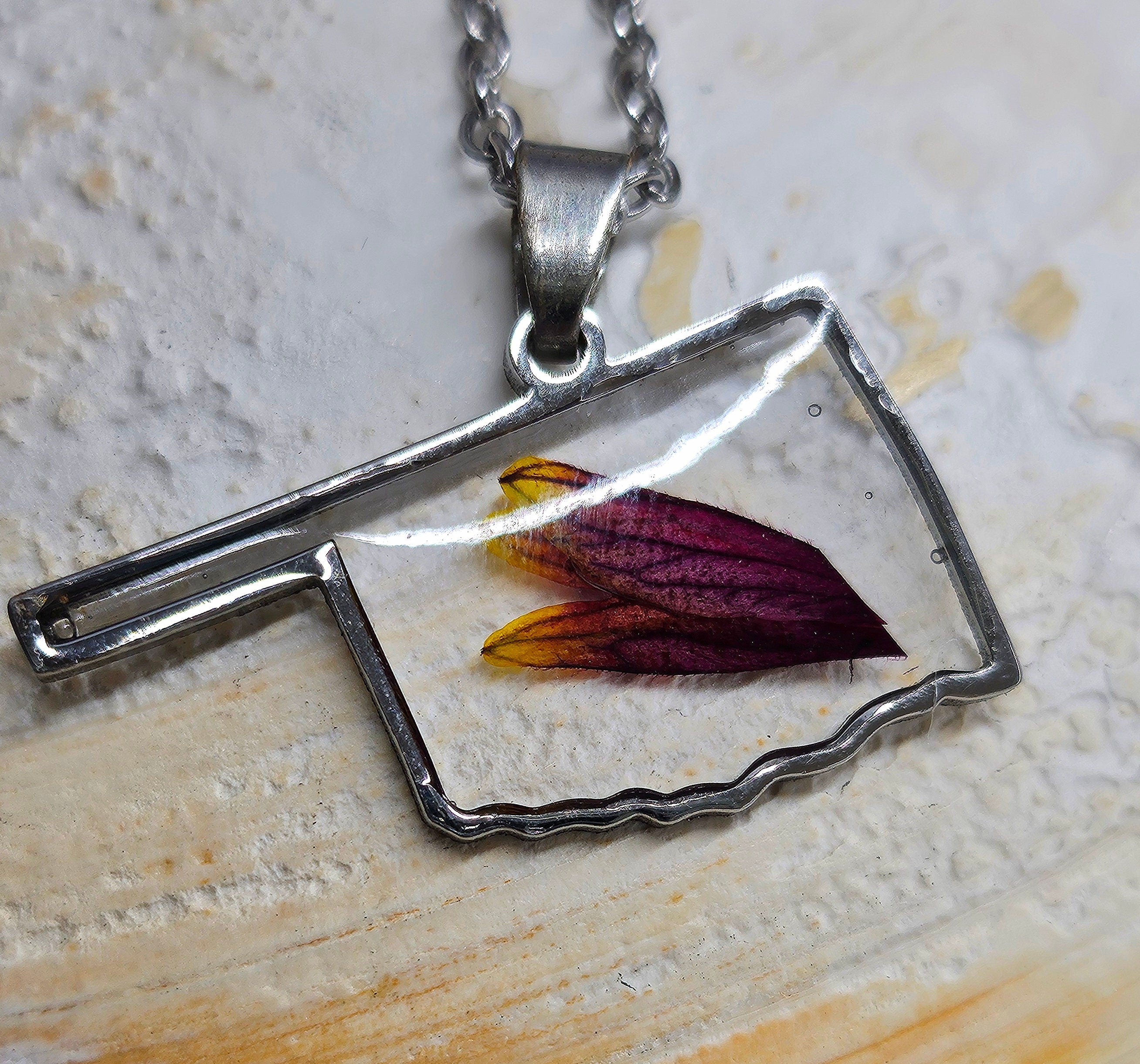 Oklahoma State Indian Blanket Flower Pendant Necklace on Stainless Steel Chain - Vibrant Floral Jewelry for Nature Lovers