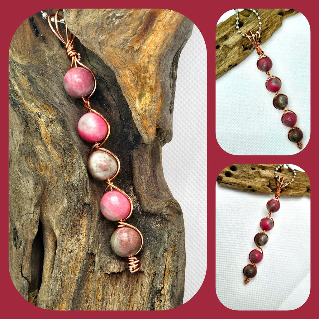 Handmade Pink Agate  Copper Pendant Necklace - Rustic Boho Jewelry Gift for Her - Free Shipping